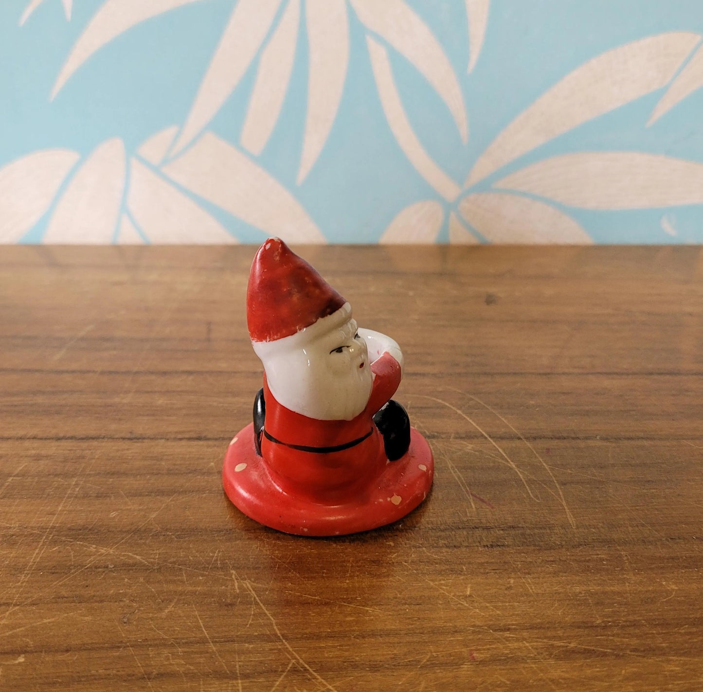 Pair of 1950s red Santa ceramic candlestick holders