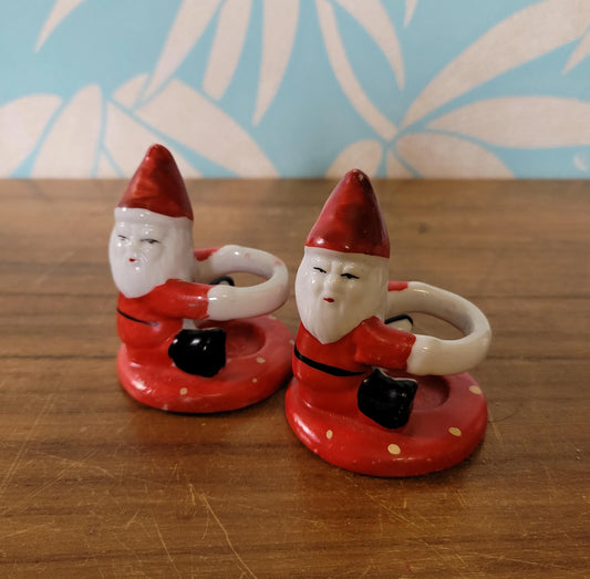 Pair of 1950s red Santa ceramic candlestick holders