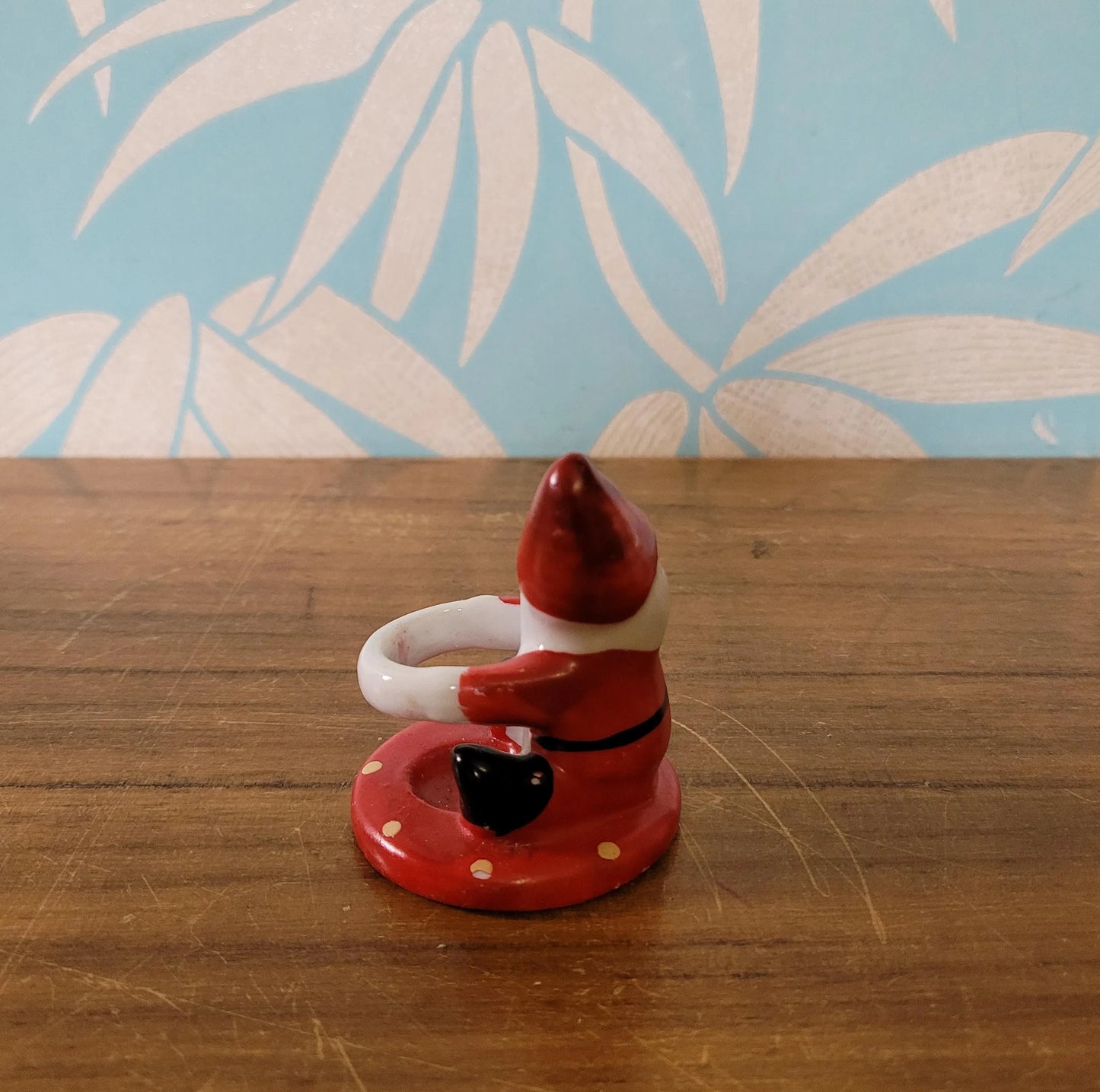 Pair of 1950s red Santa ceramic candlestick holders