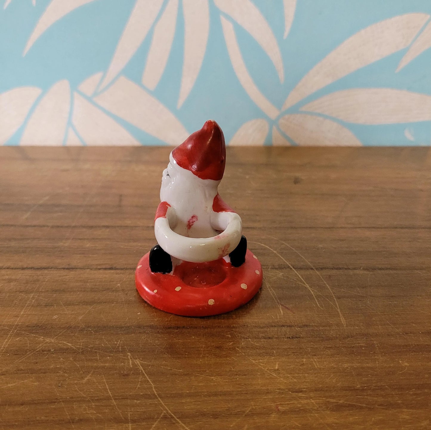 Pair of 1950s red Santa ceramic candlestick holders