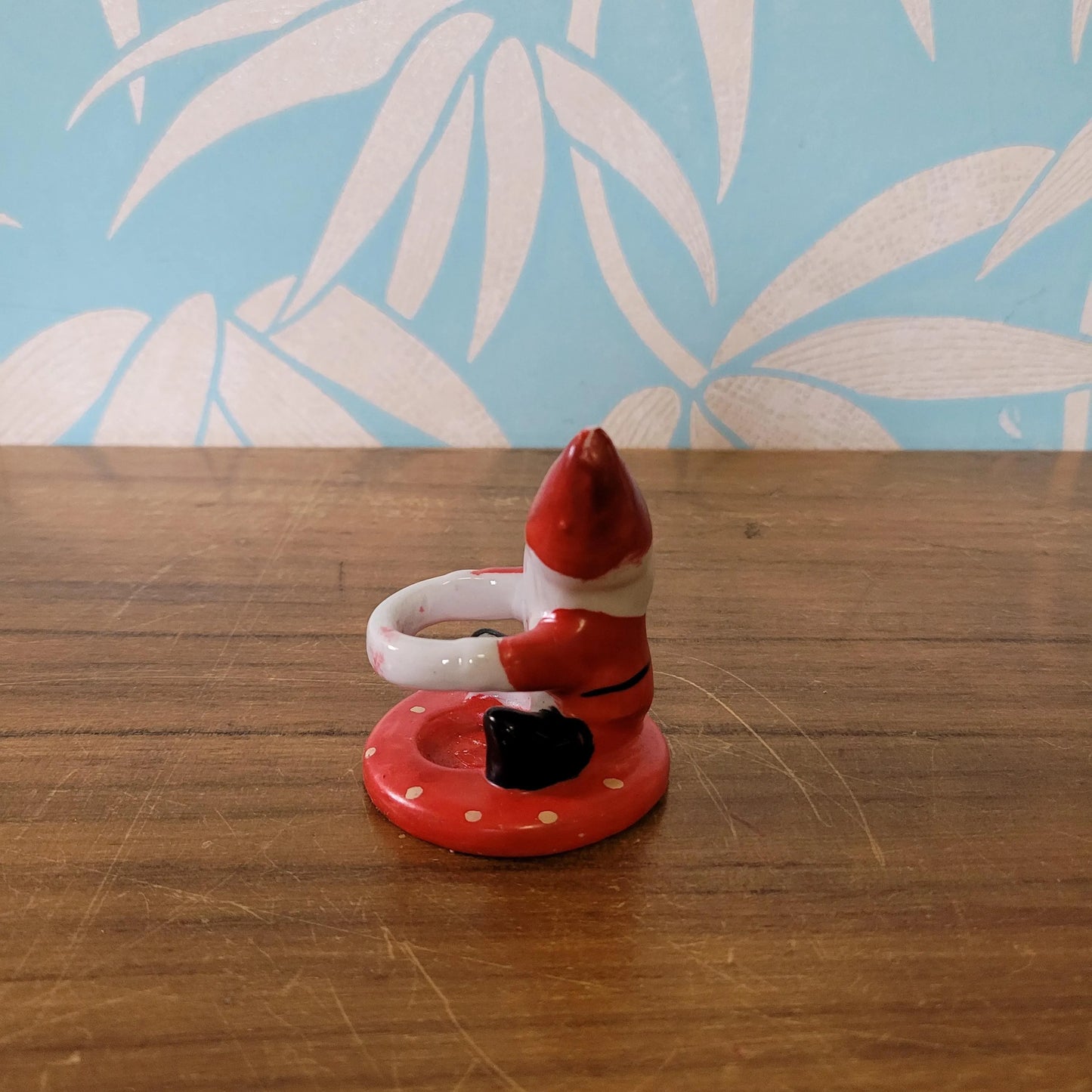 Pair of 1950s red Santa ceramic candlestick holders