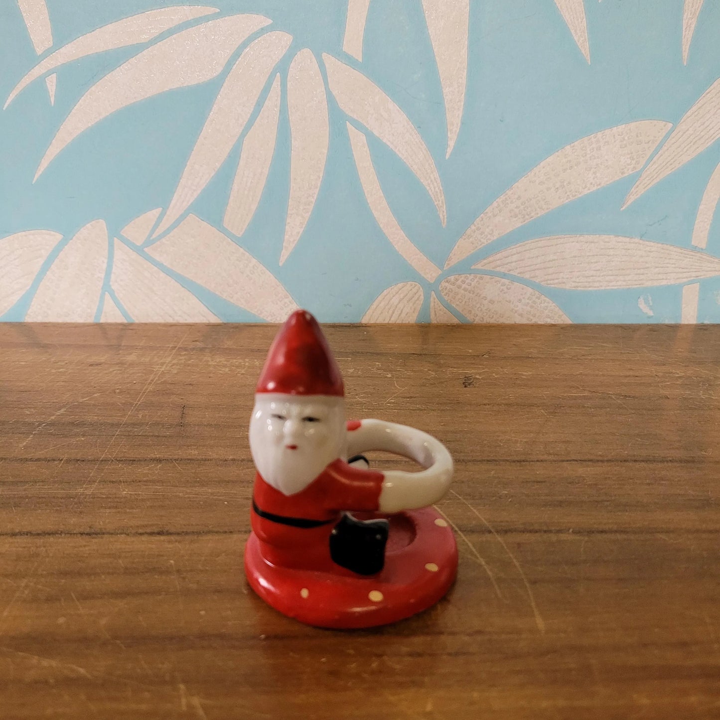 Pair of 1950s red Santa ceramic candlestick holders
