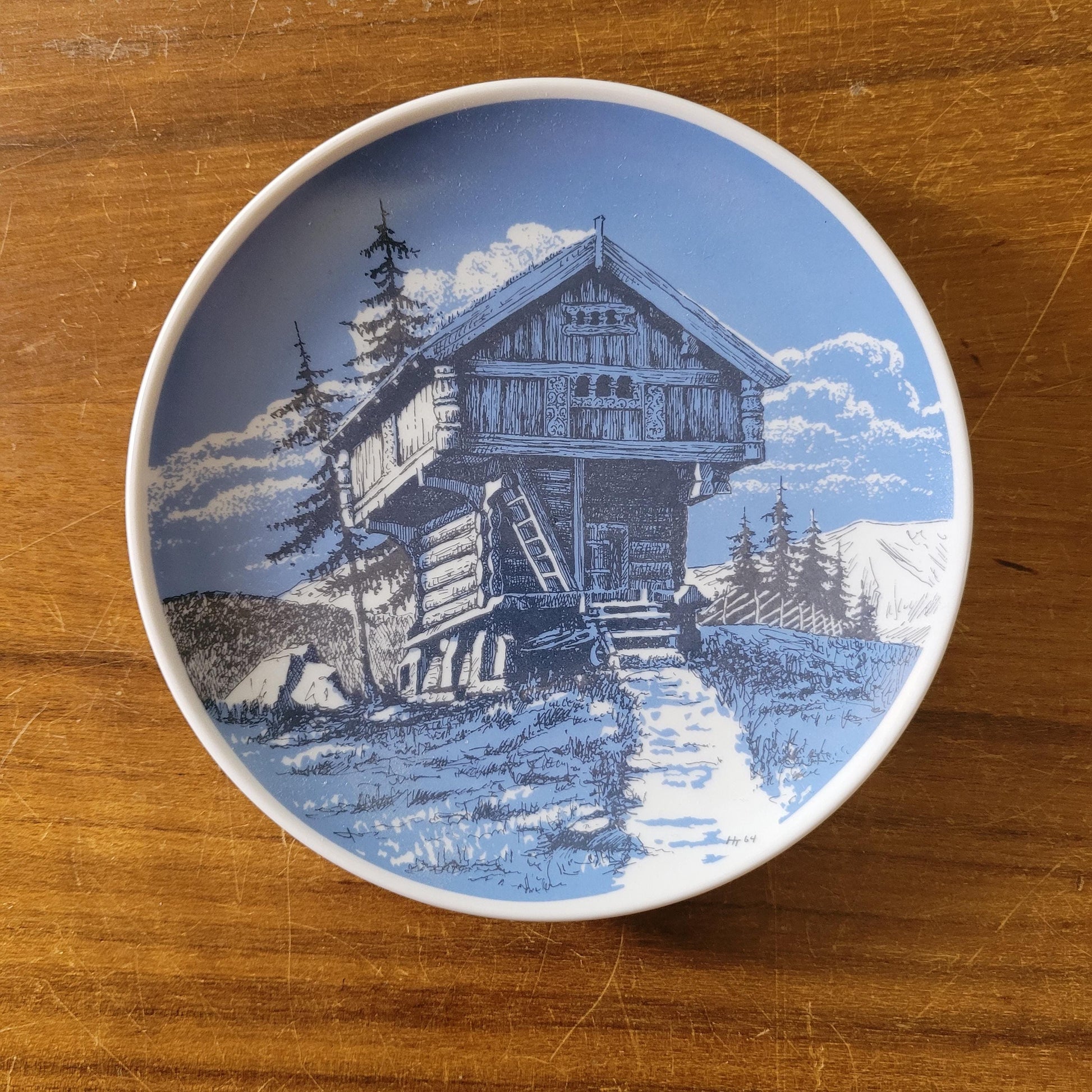 Two collectable 1960s Porsgrund Norway porcelain winter scene wall plates
