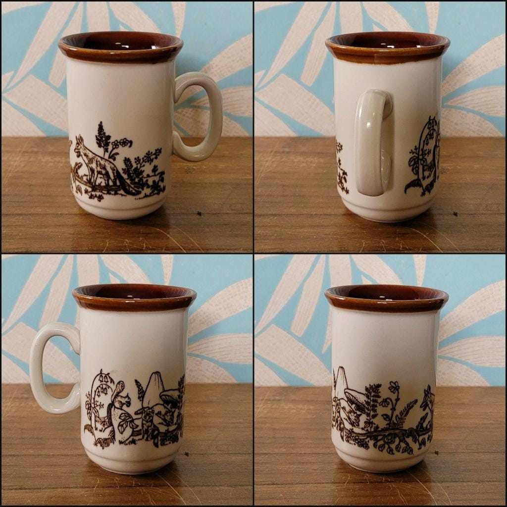 Pair of 1970s Churchill England Wildlife stoneware tea/coffee mugs