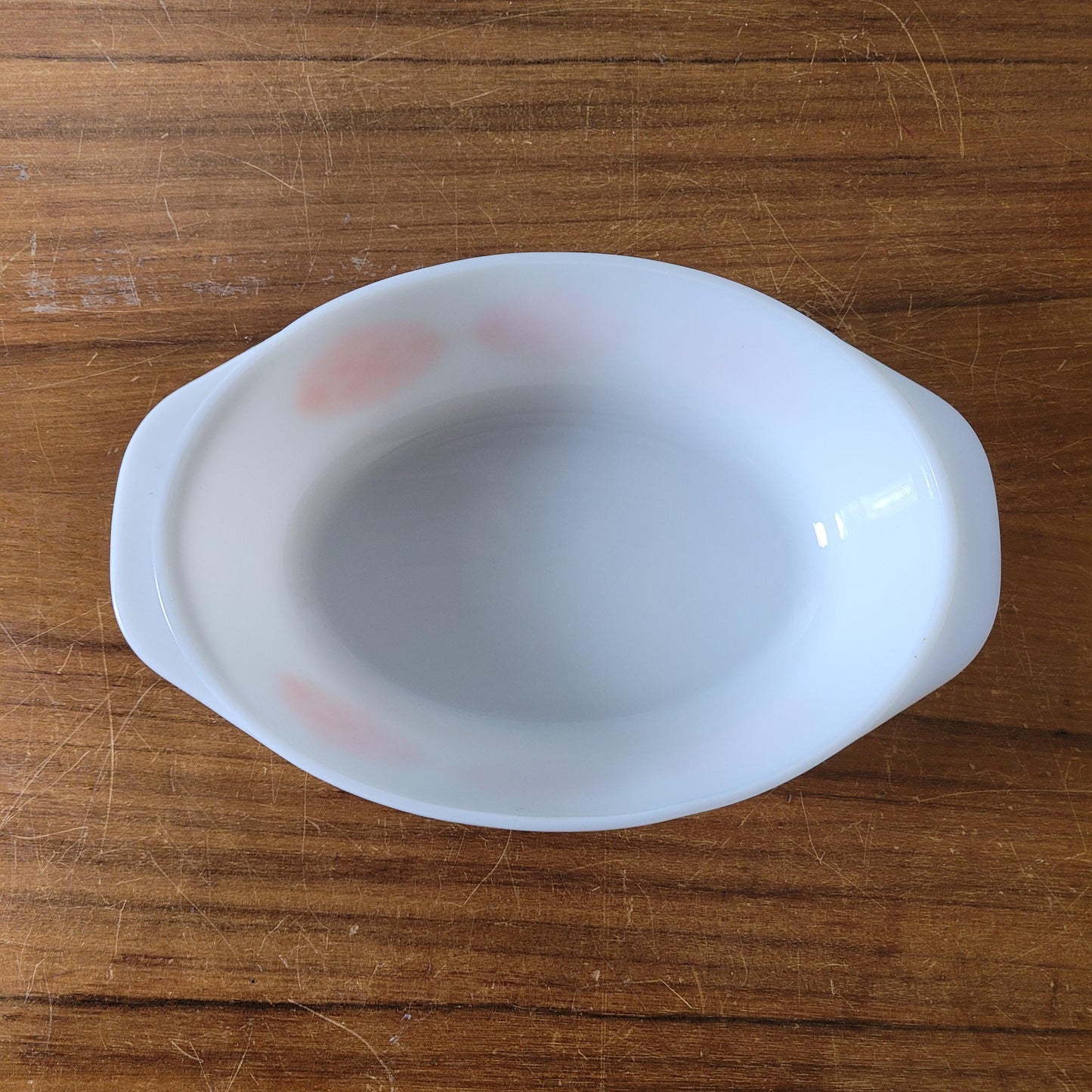 1970s geometric orange pattern Agee Pyrex casserole dish