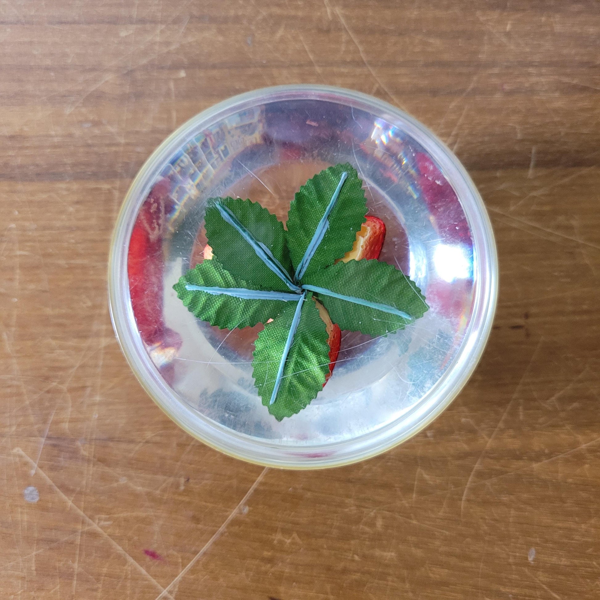1960s kitsch acrylic domed strawberries paperweight