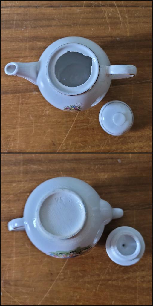 1960s children's china teaset, illustrated with girl and kitten