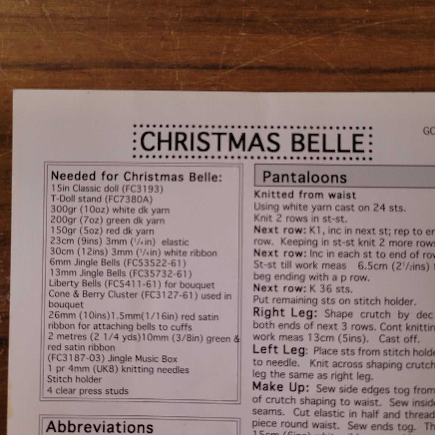 1996 Craftime Christmas Belle to knit, from The Gilbert Collection GCP12, designed by Joan Gilbert
