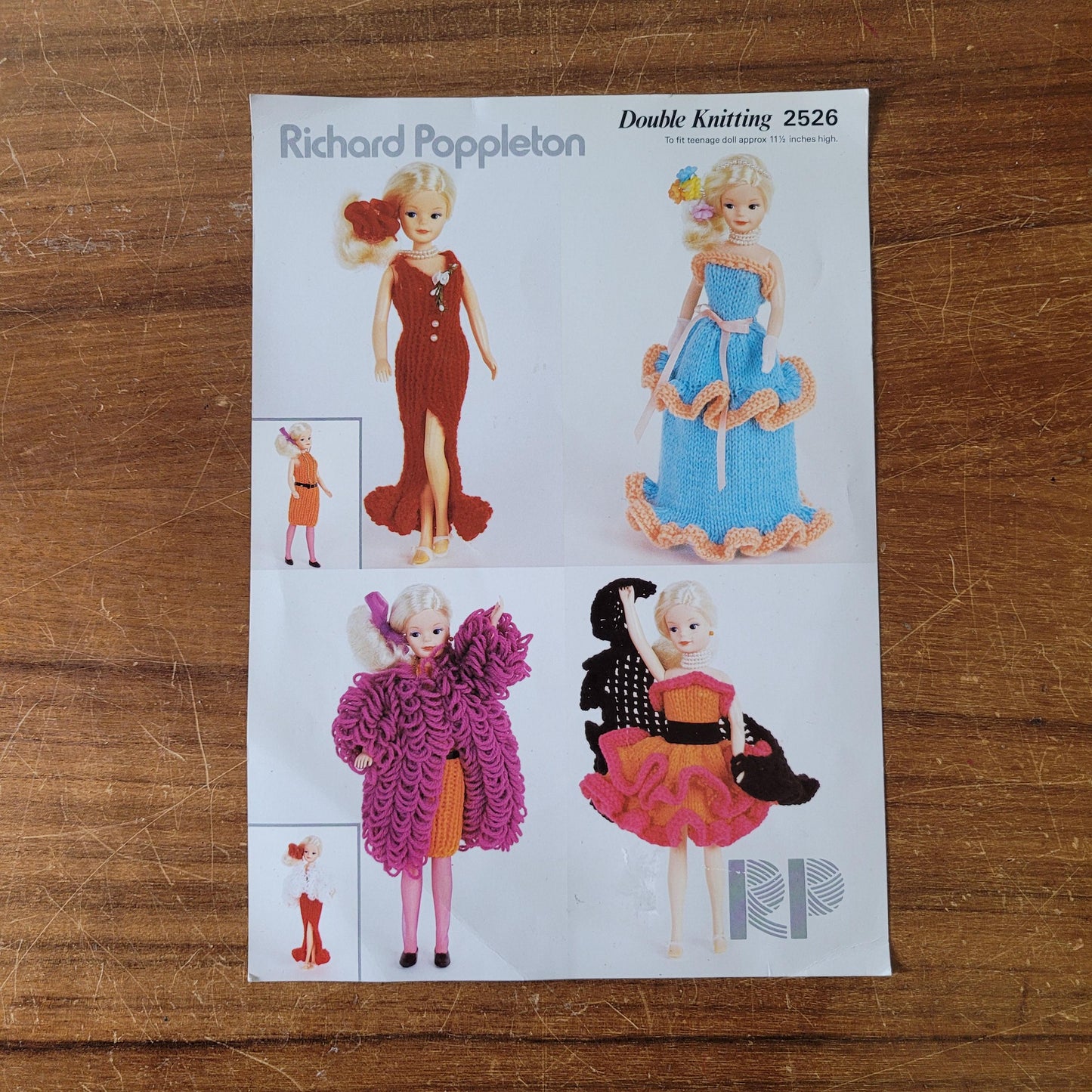 Two early 1990s Richard Poppleton knitting patterns for teenage doll clothes