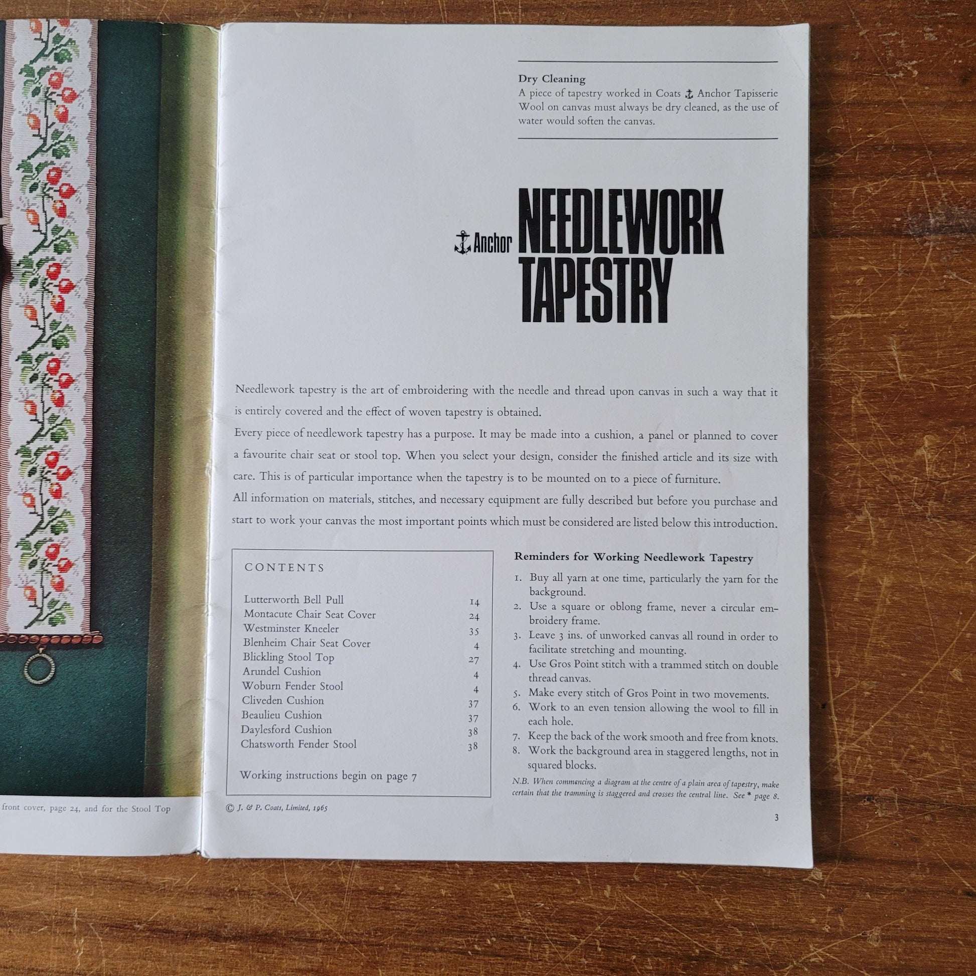 1965 Anchor Needlework Tapestry No.1007 pattern booklet, charts included