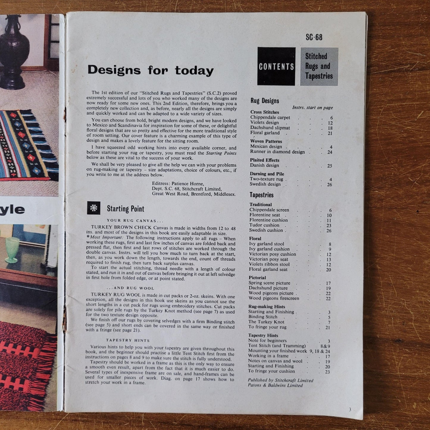 1960s Stitchcraft Stitched Rugs & Tapestries, second edition SC68 pattern booklet