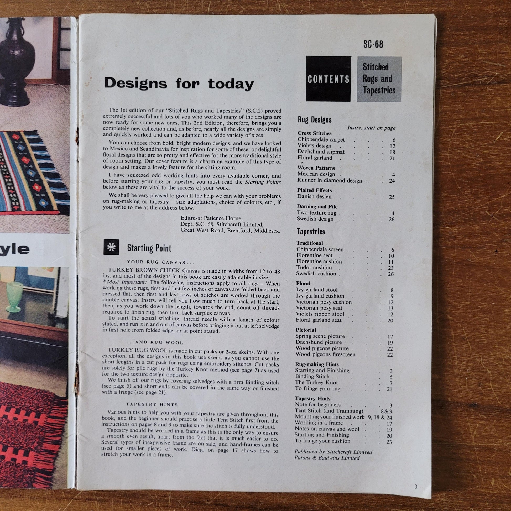 1960s Stitchcraft Stitched Rugs & Tapestries, second edition SC68 pattern booklet