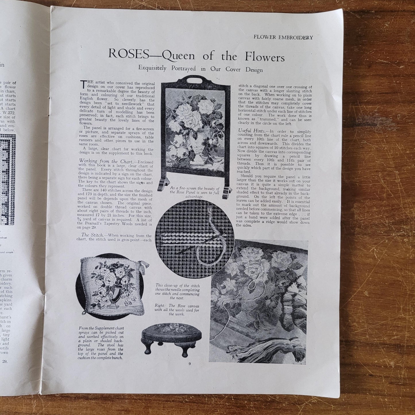 circa. 1930s Weldons Flower Embroidery, Needle-art Series No.6, includes chart for Rose Panel
