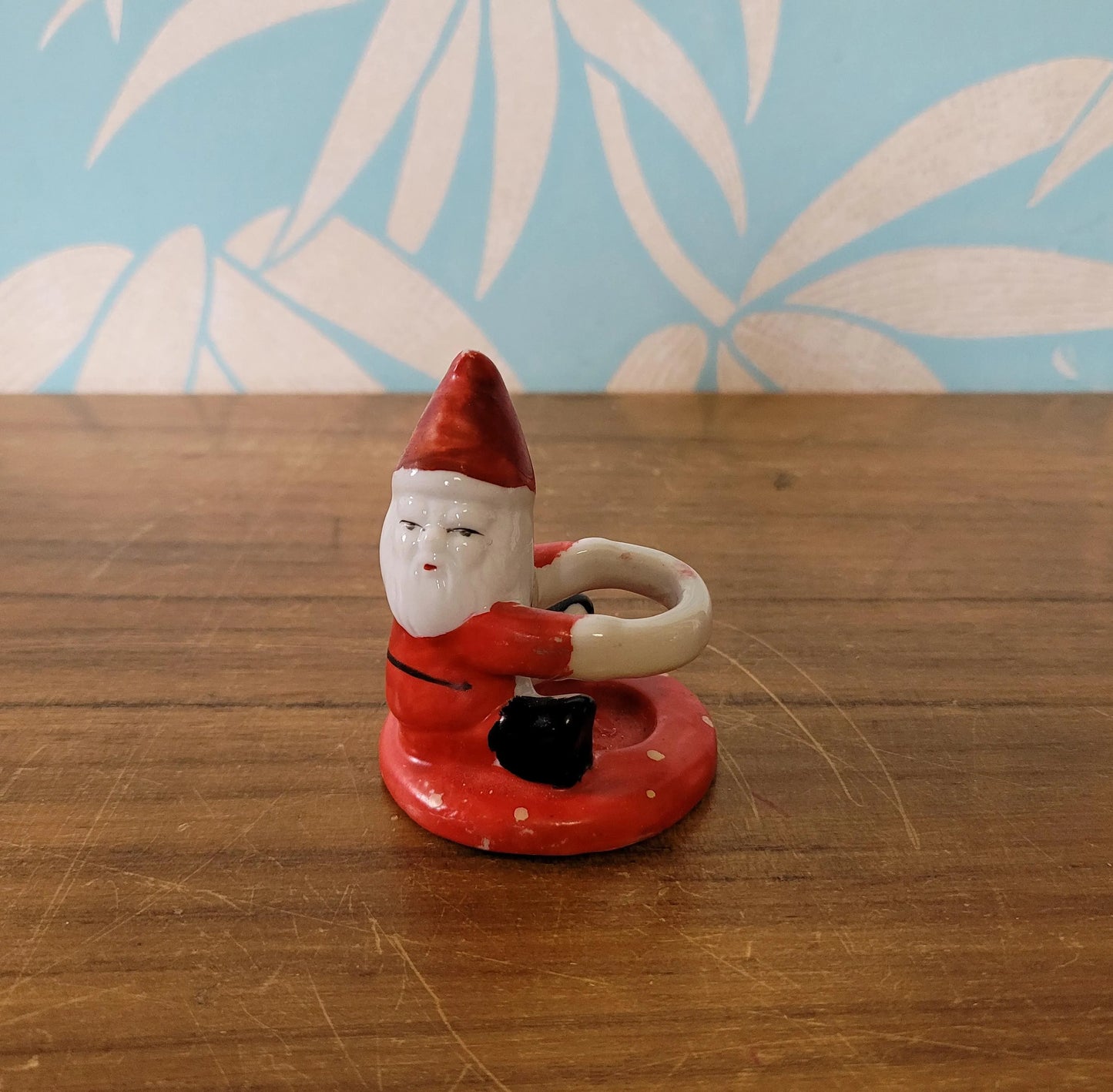 Pair of 1950s red Santa ceramic candlestick holders