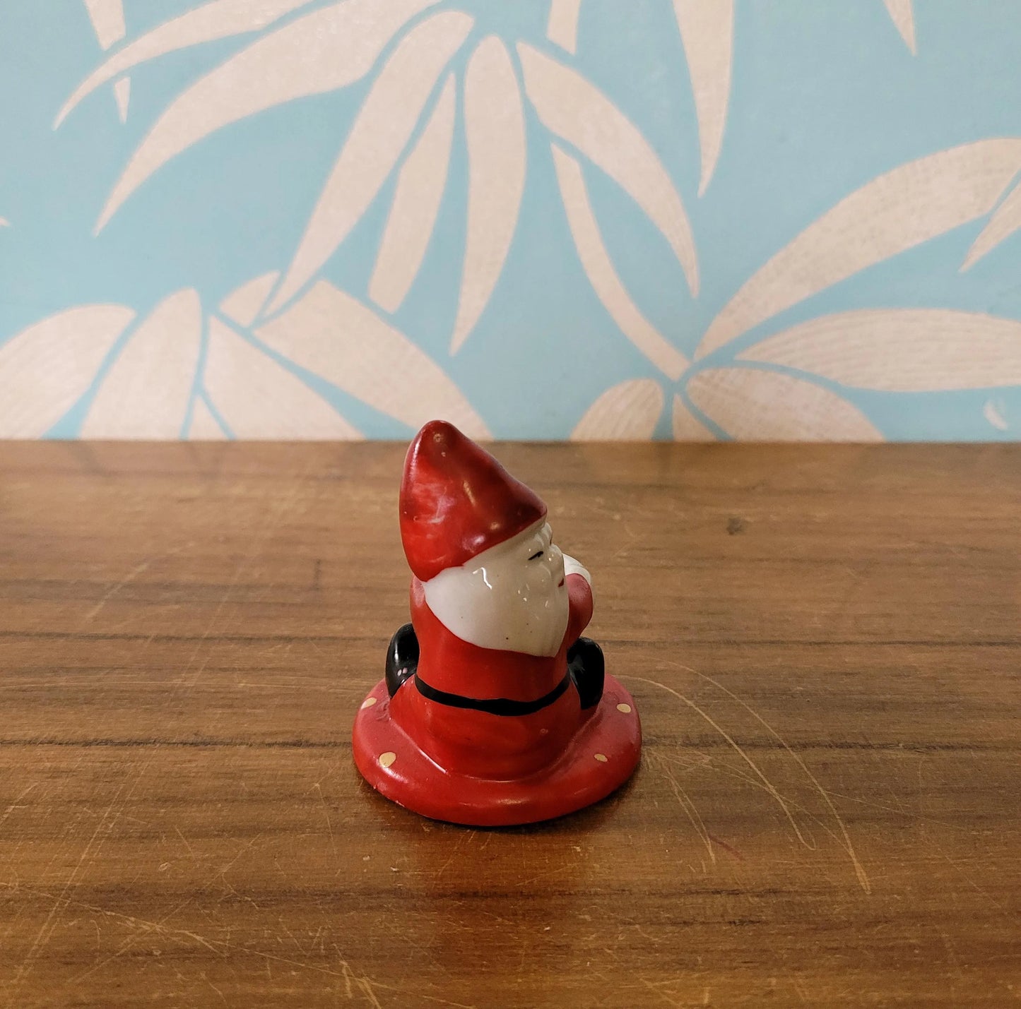 Pair of 1950s red Santa ceramic candlestick holders