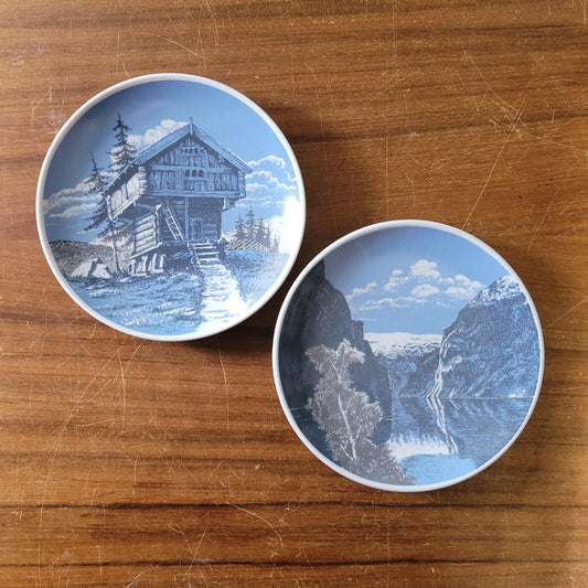 Two collectable 1960s Porsgrund Norway porcelain winter scene wall plates
