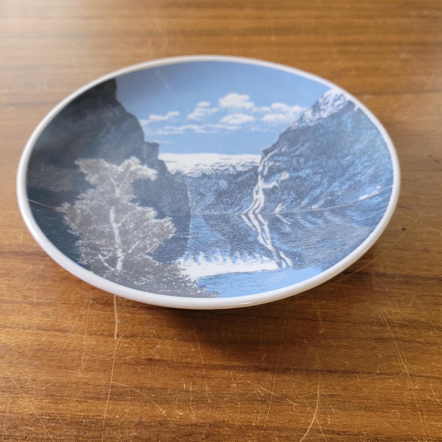 Two collectable 1960s Porsgrund Norway porcelain winter scene wall plates