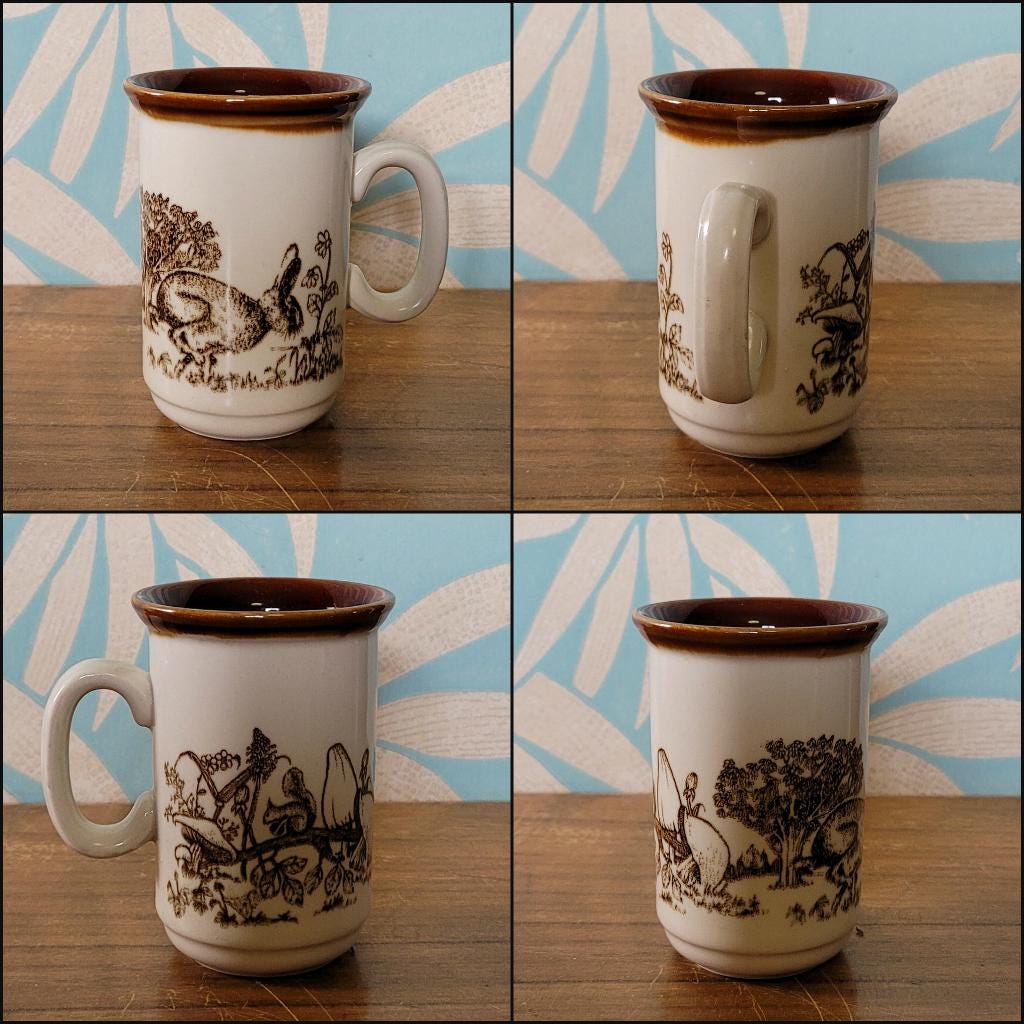 Pair of 1970s Churchill England Wildlife stoneware tea/coffee mugs