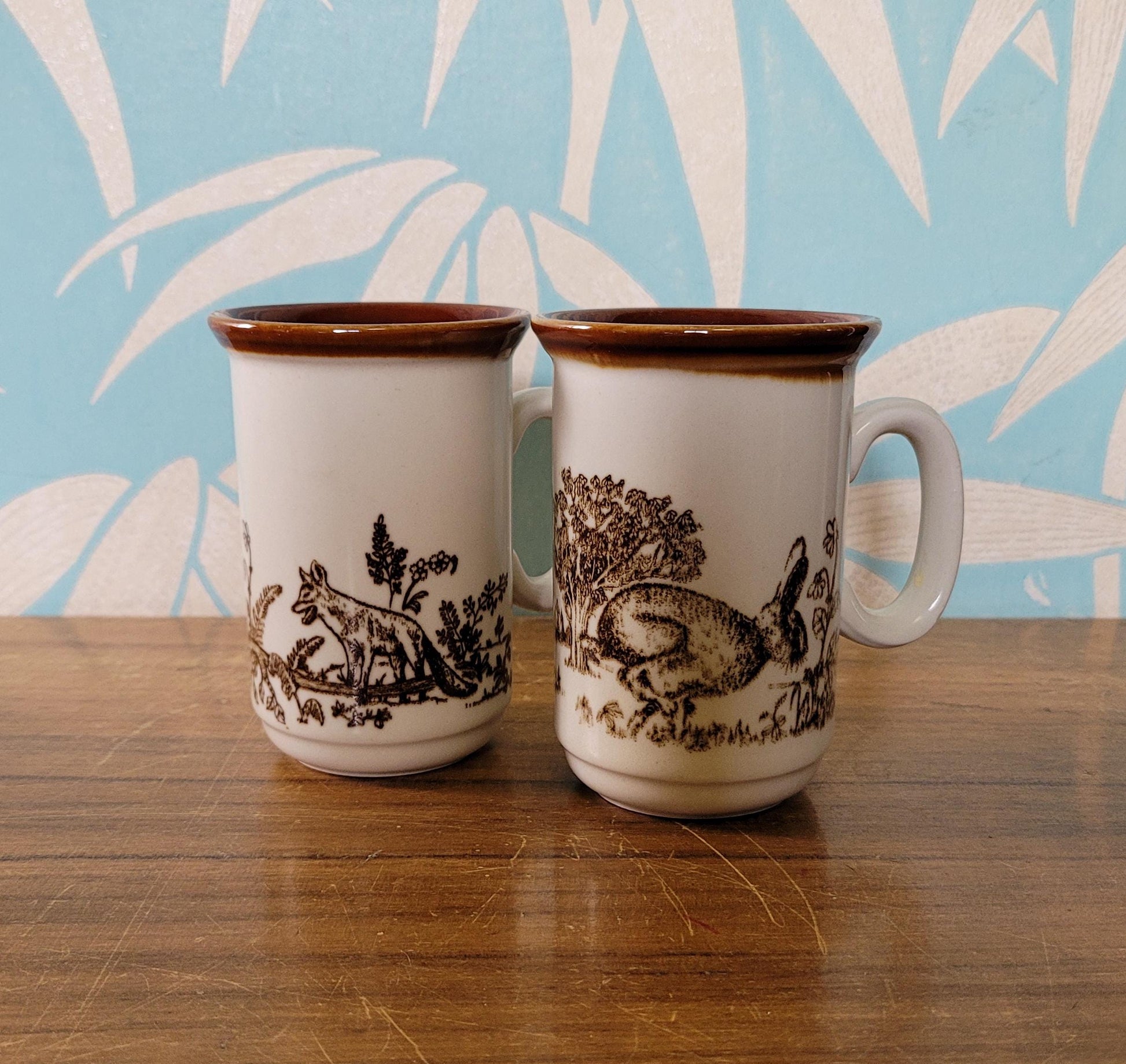 Pair of 1970s Churchill England Wildlife stoneware tea/coffee mugs