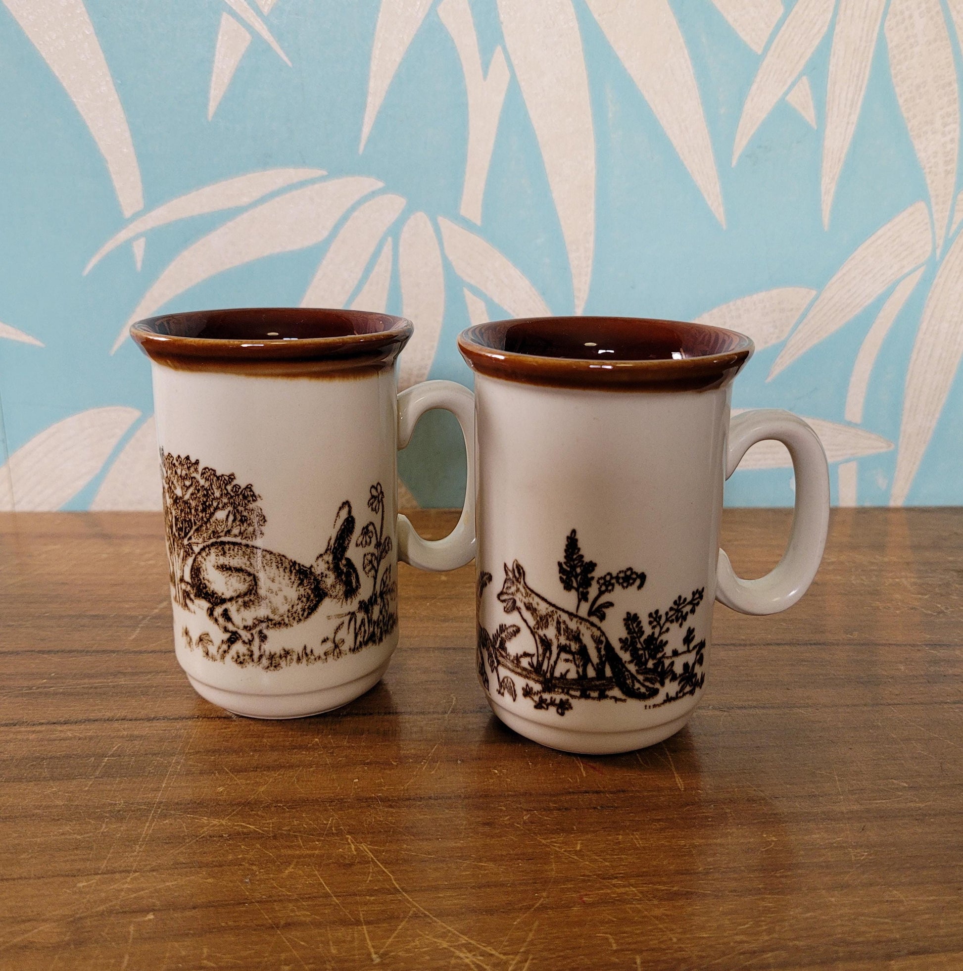 Pair of 1970s Churchill England Wildlife stoneware tea/coffee mugs