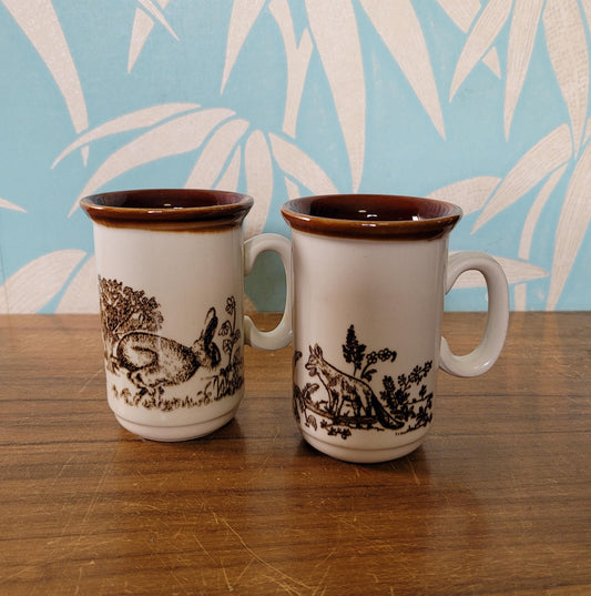 Pair of 1970s Churchill England Wildlife stoneware tea/coffee mugs