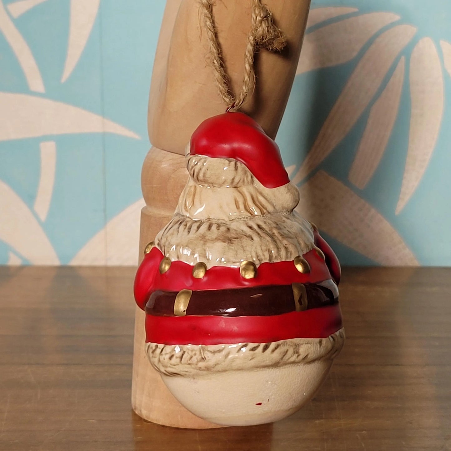 Vintage ceramic roly poly rounded Santa tree ornament