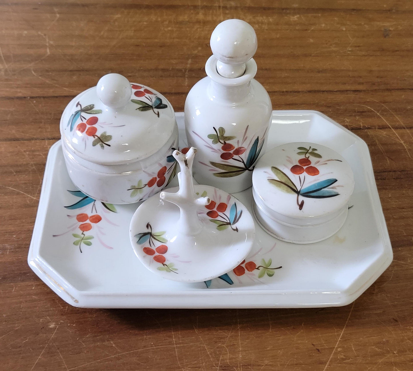 circa. 19th-century hand-painted porcelain vanity set with gilt accents