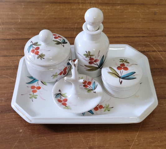circa. 19th-century hand-painted porcelain vanity set with gilt accents