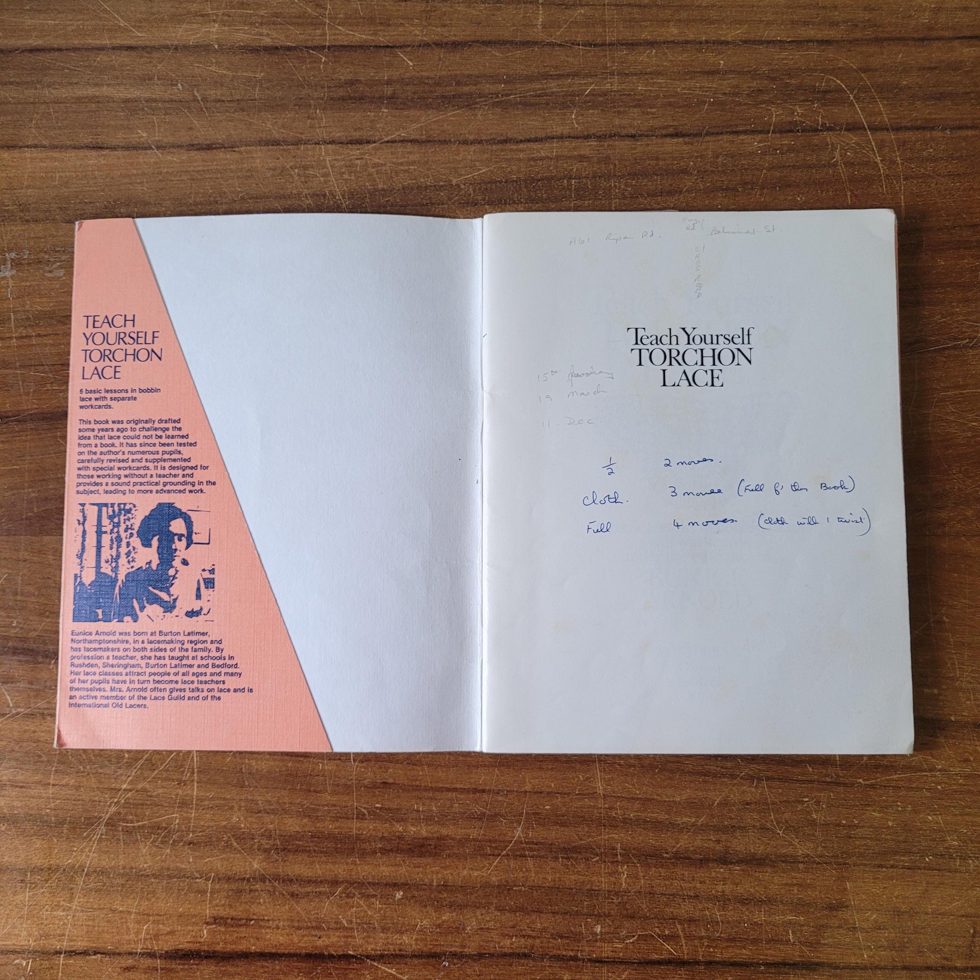 Teach Yourself Torchon Lace (work cards used, but complete), by Eunice Arnold (Softback, 1979)