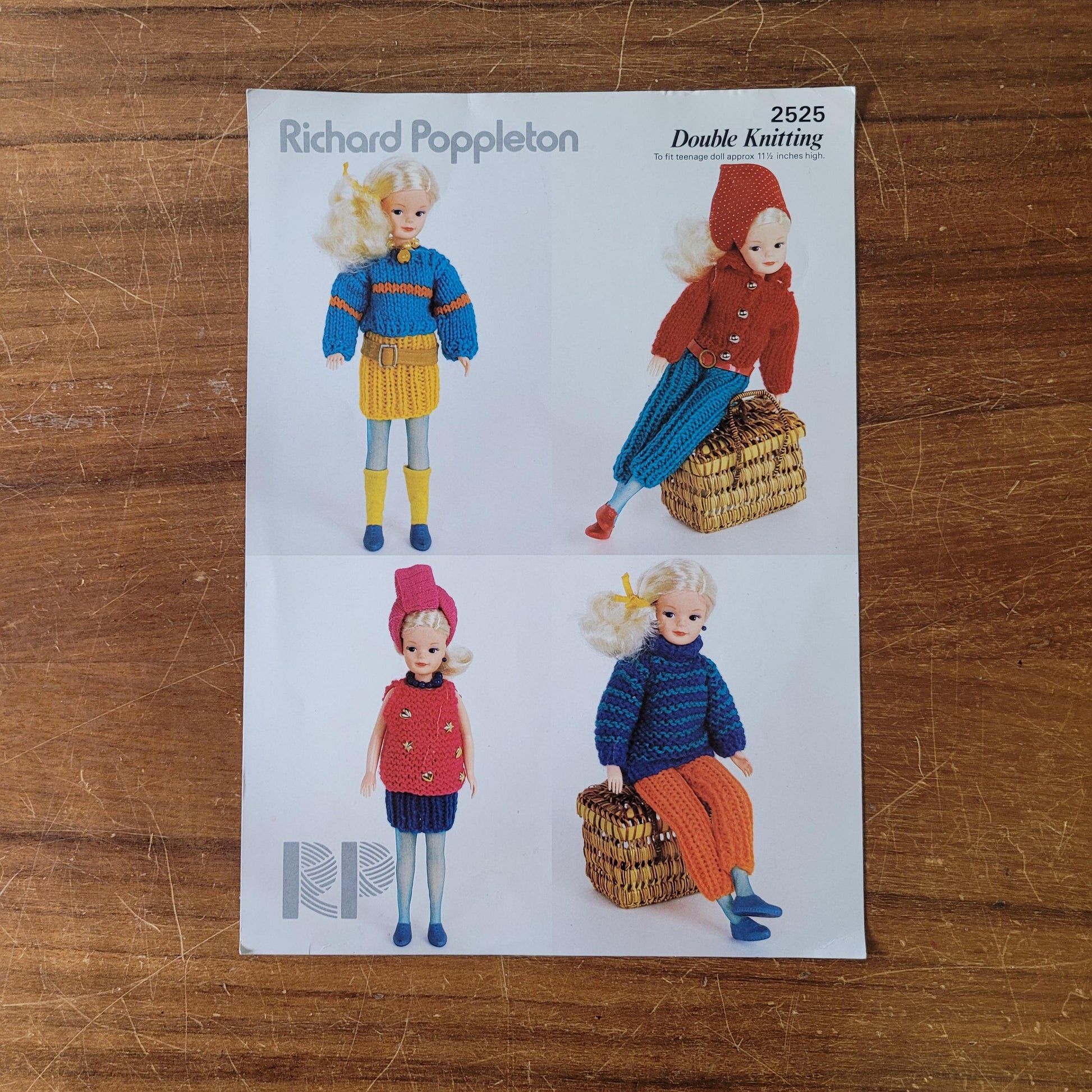Two early 1990s Richard Poppleton knitting patterns for teenage doll clothes