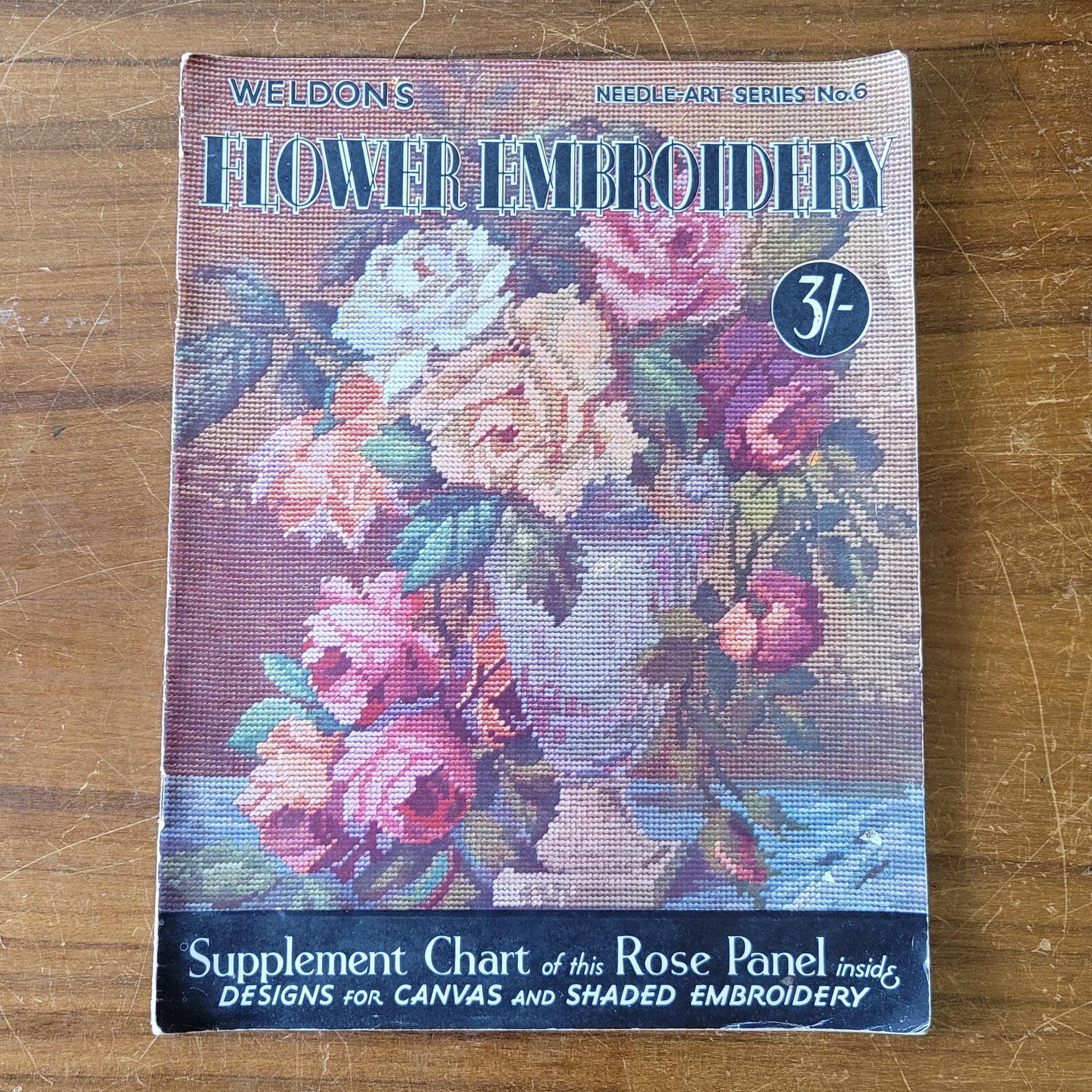 circa. 1930s Weldons Flower Embroidery, Needle-art Series No.6, includes chart for Rose Panel