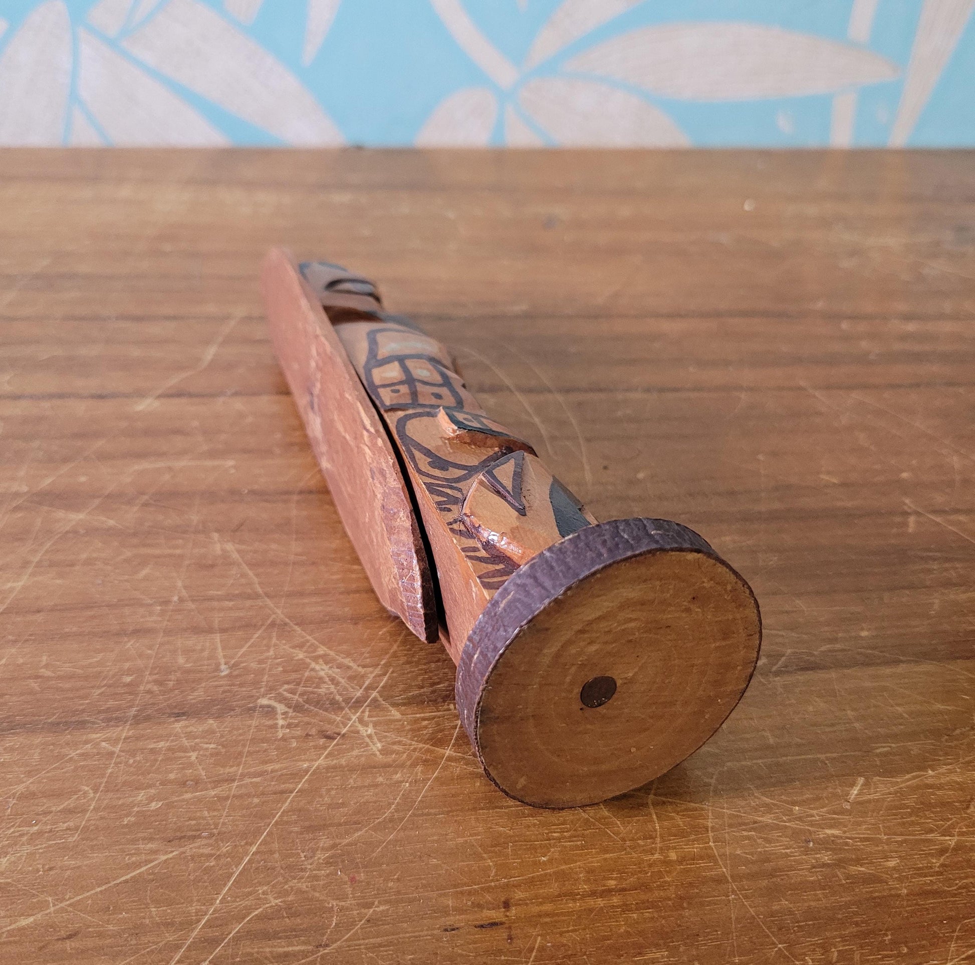Vintage handcrafted wooden totem by Nuu-chah-nulth artist, Stan James
