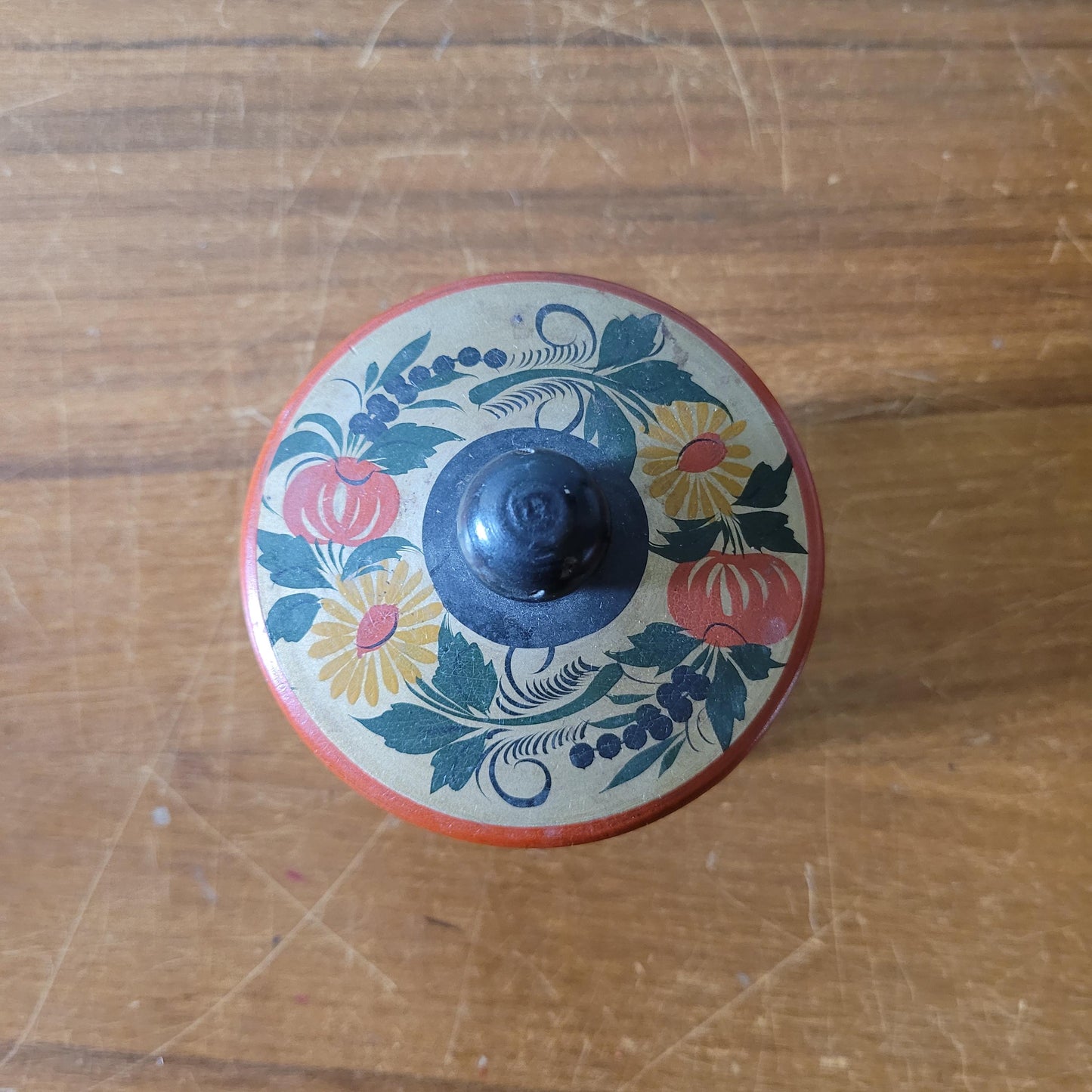 Vintage Russian Khokhloma handpainted folk art bowl, & matching lidded pot