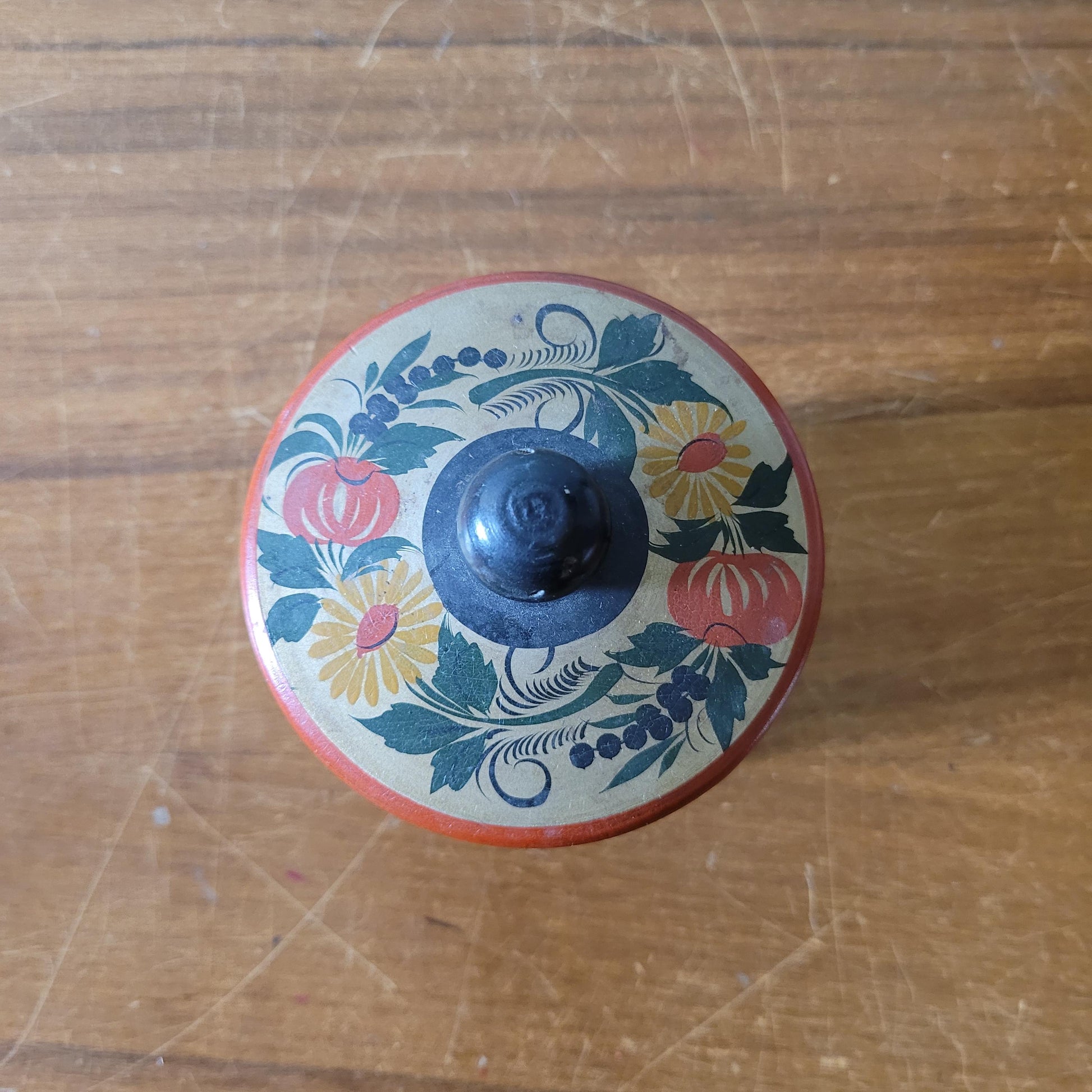 Vintage Russian Khokhloma handpainted folk art bowl, & matching lidded pot