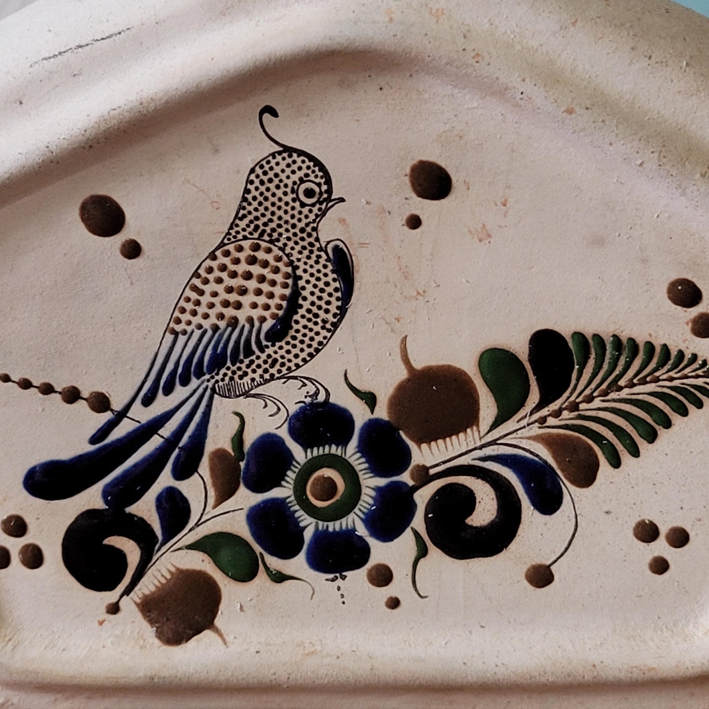 Vintage Mexican Tonala handpainted stoneware vase, signed MEX/M