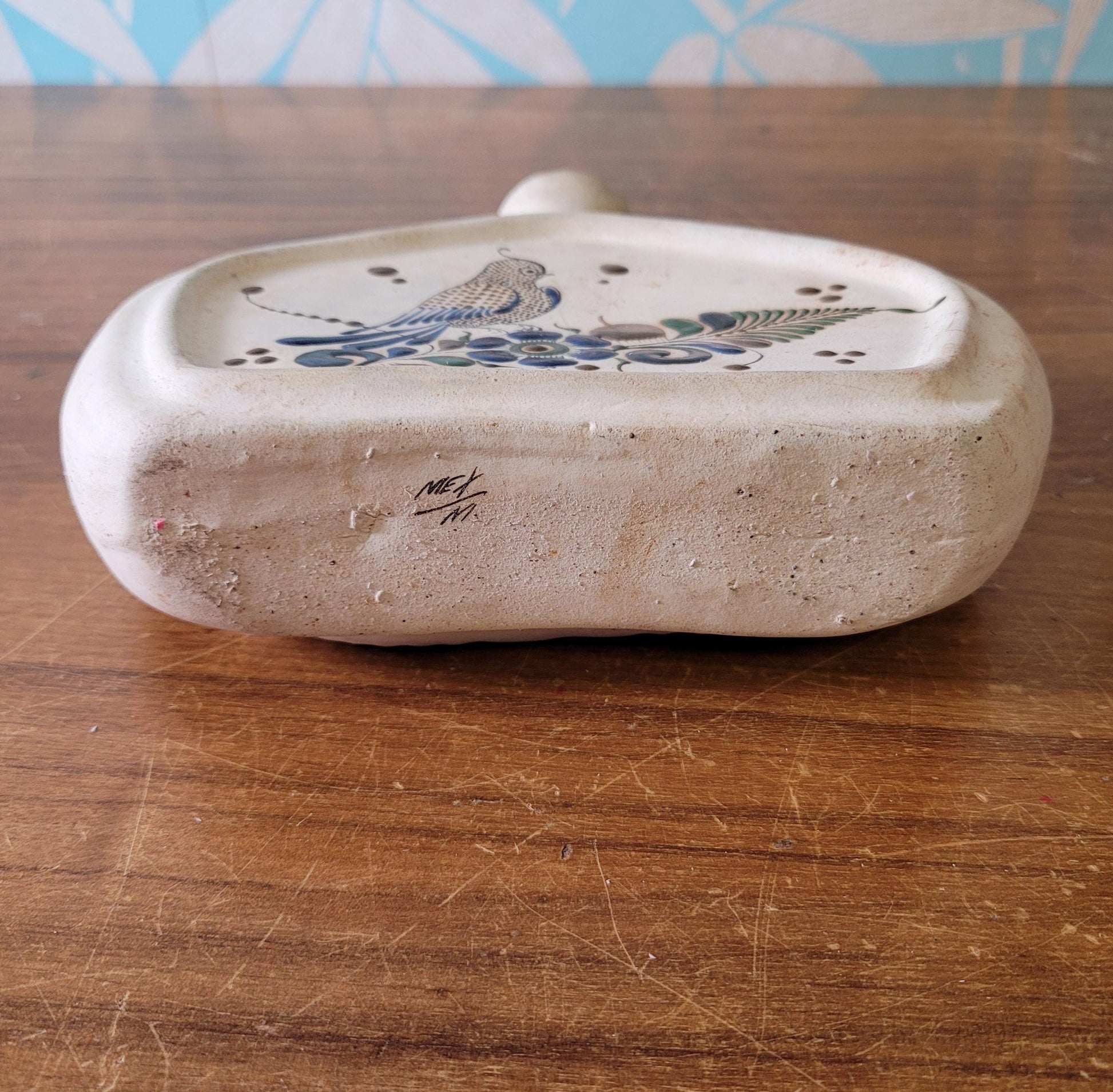 Vintage Mexican Tonala handpainted stoneware vase, signed MEX/M