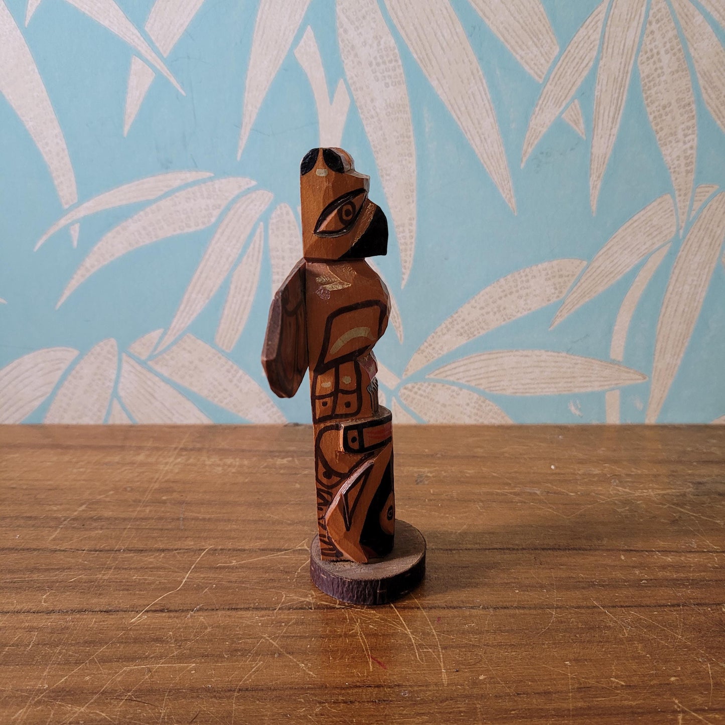 Vintage handcrafted wooden totem by Nuu-chah-nulth artist, Stan James