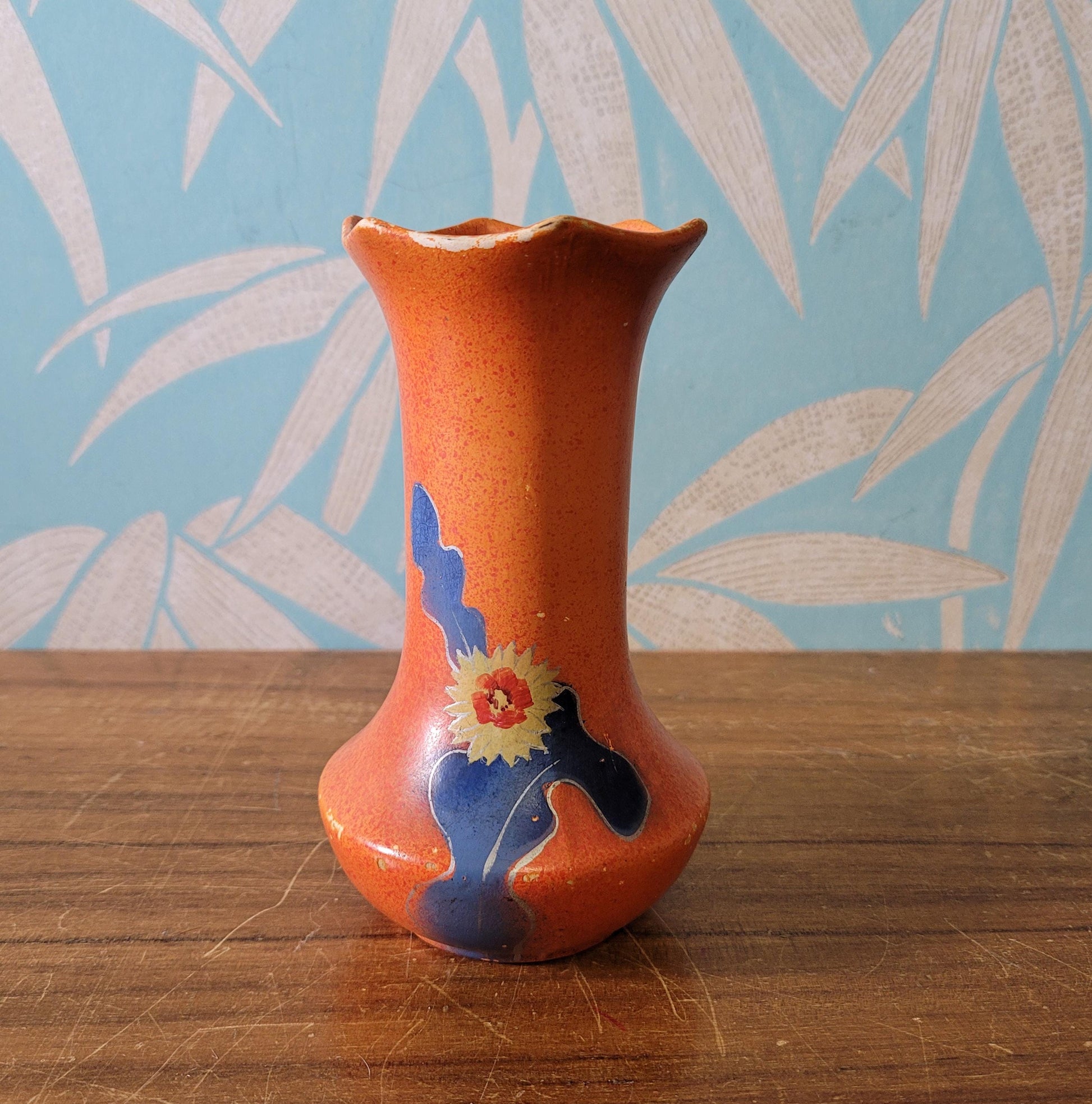 Art Deco Doric China handpainted orange posy vase