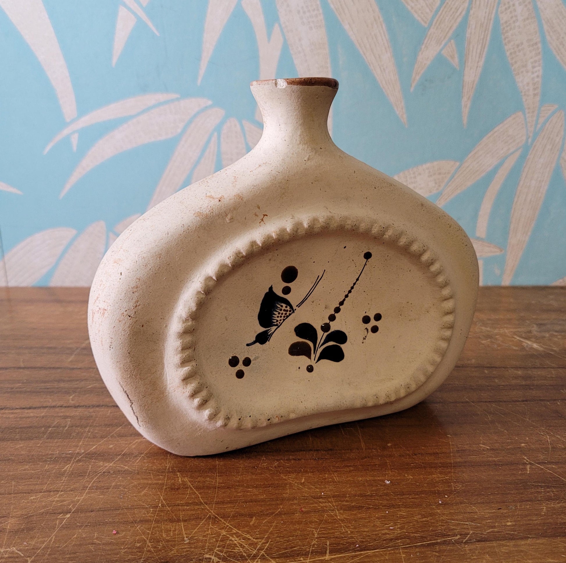 Vintage Mexican Tonala handpainted stoneware vase, signed MEX/M