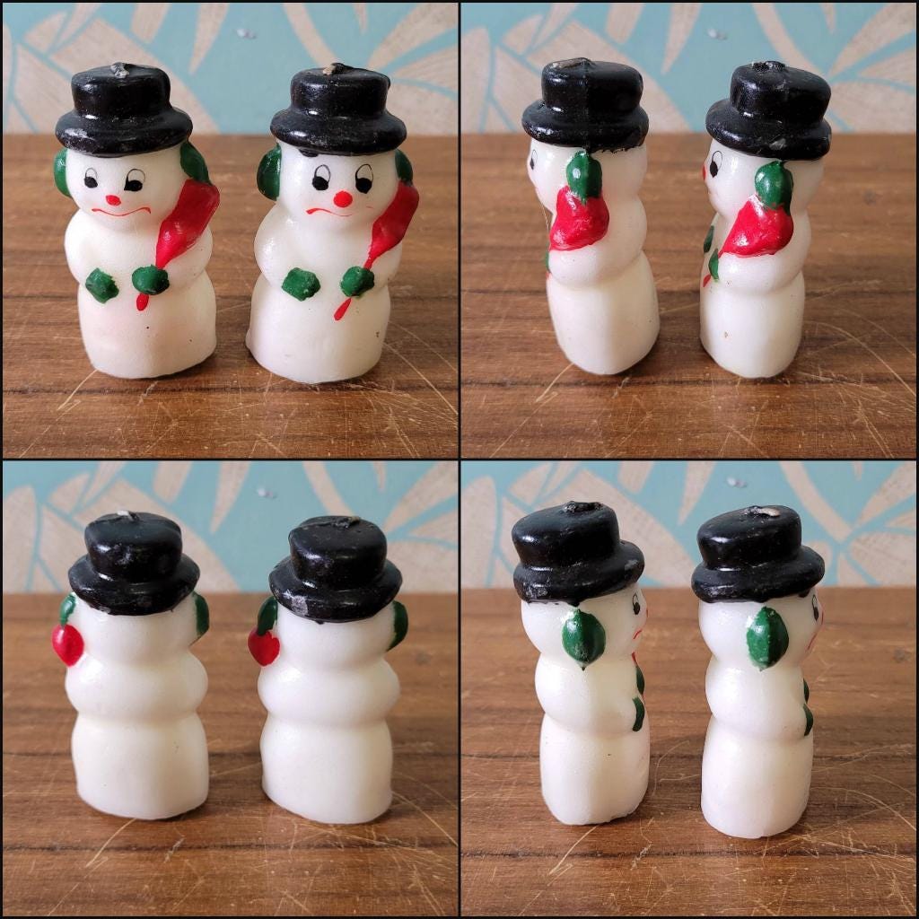 Four vintage novelty Santa, & Snowman miniature candles
