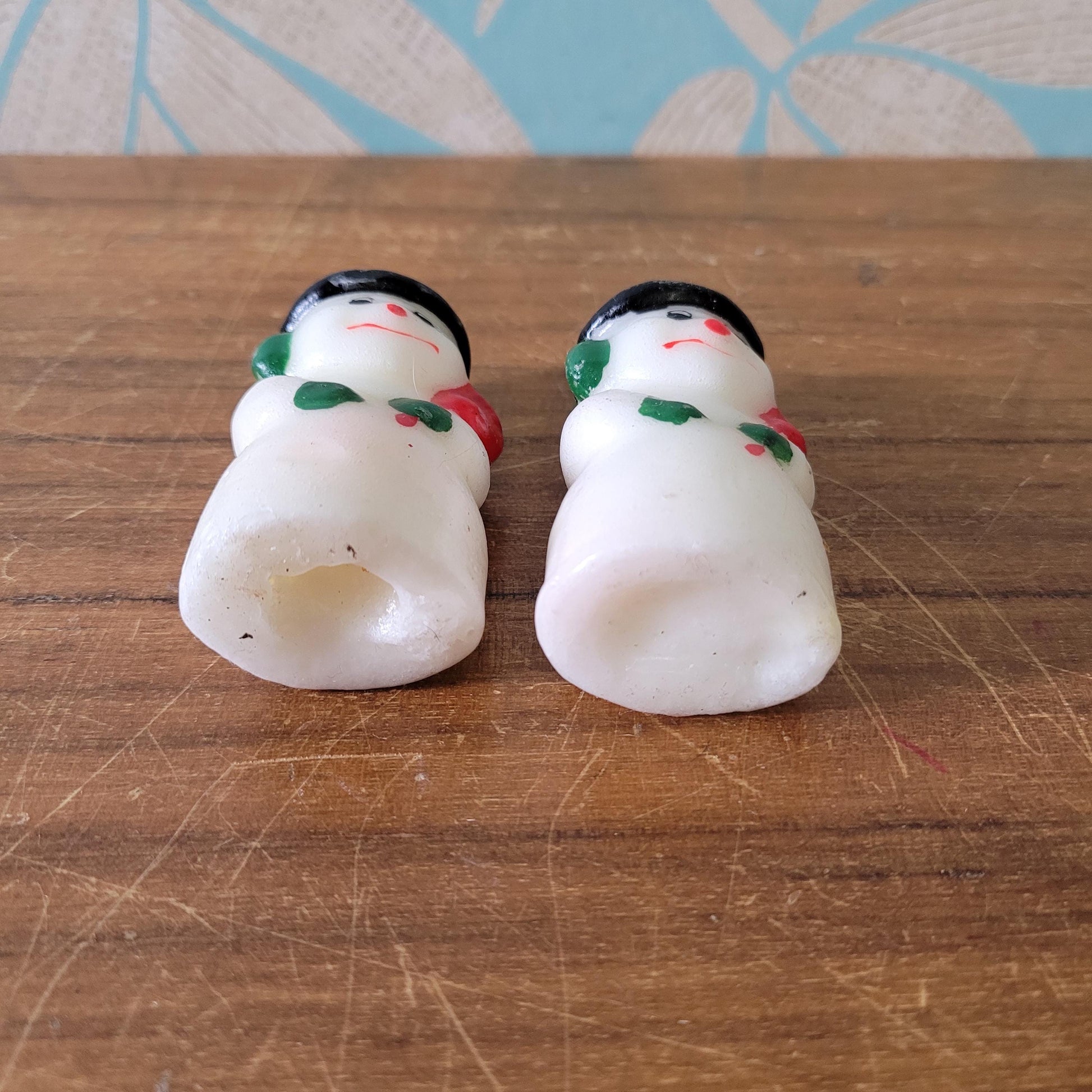 Four vintage novelty Santa, & Snowman miniature candles