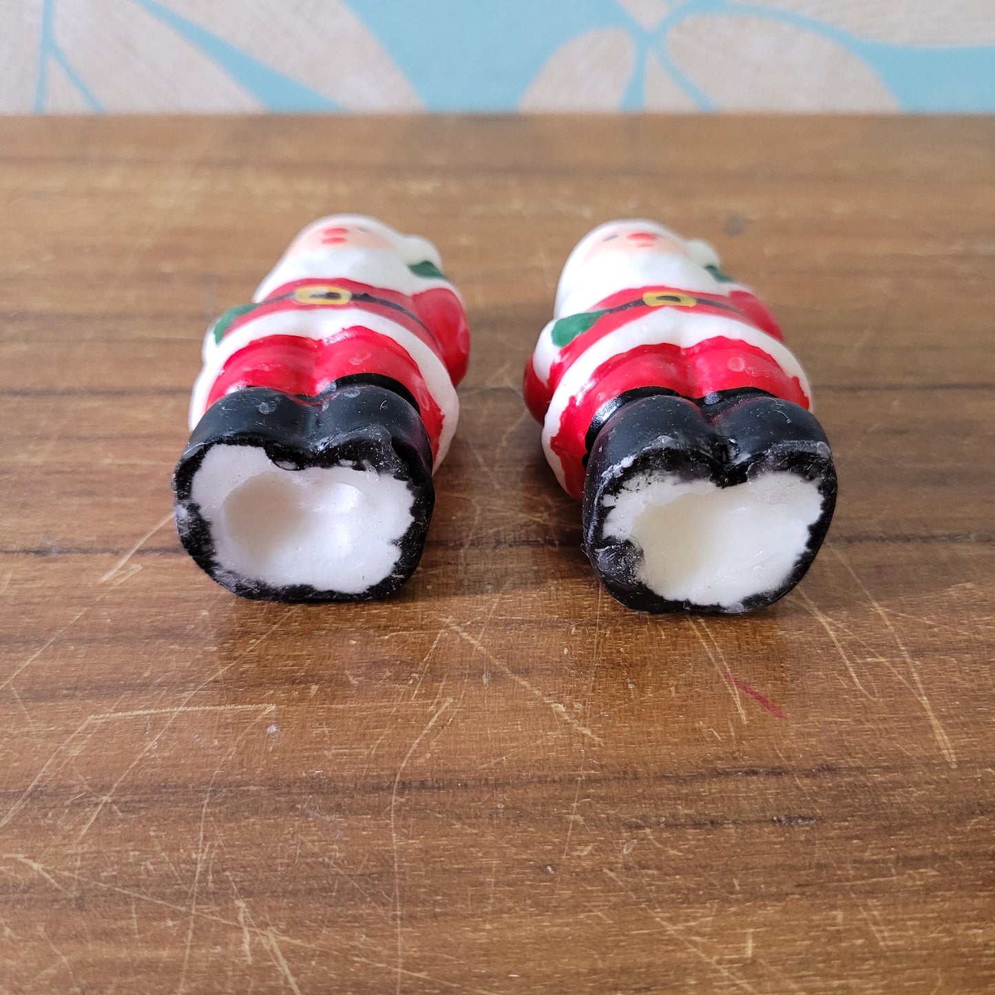 Four vintage novelty Santa, & Snowman miniature candles