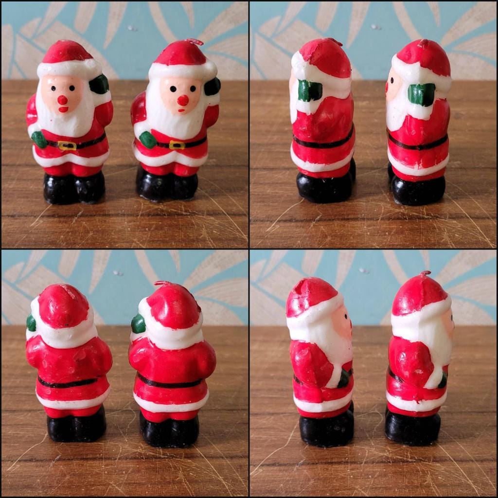 Four vintage novelty Santa, & Snowman miniature candles