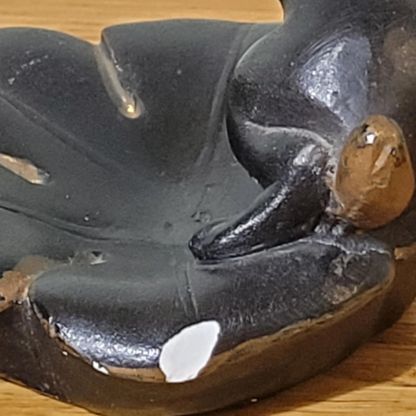 Rare Art Deco black ceramic 'Bonzo-esque' puppy ashtray/trinket dish, gold-tipped tail
