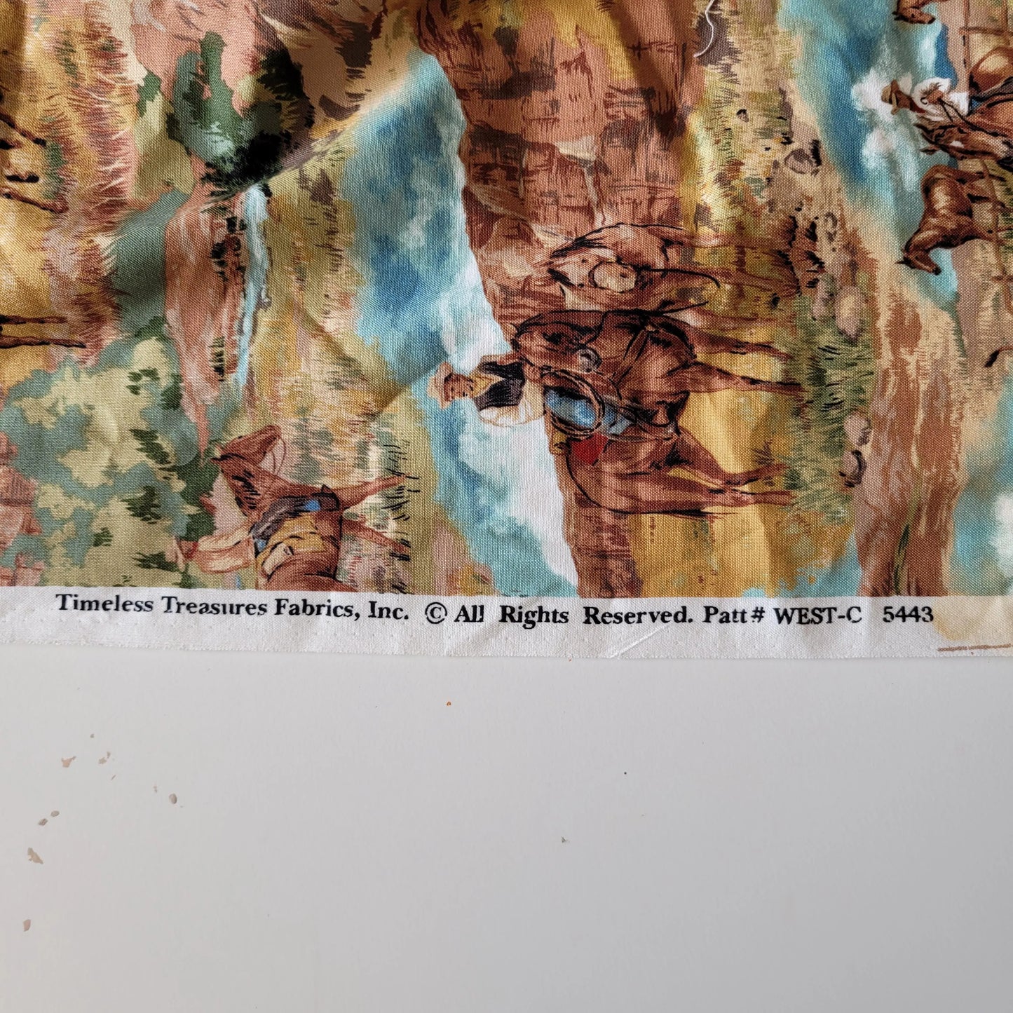 Retro Timeless Treasures 'West' cowboy fabric piece, 42" x 42"