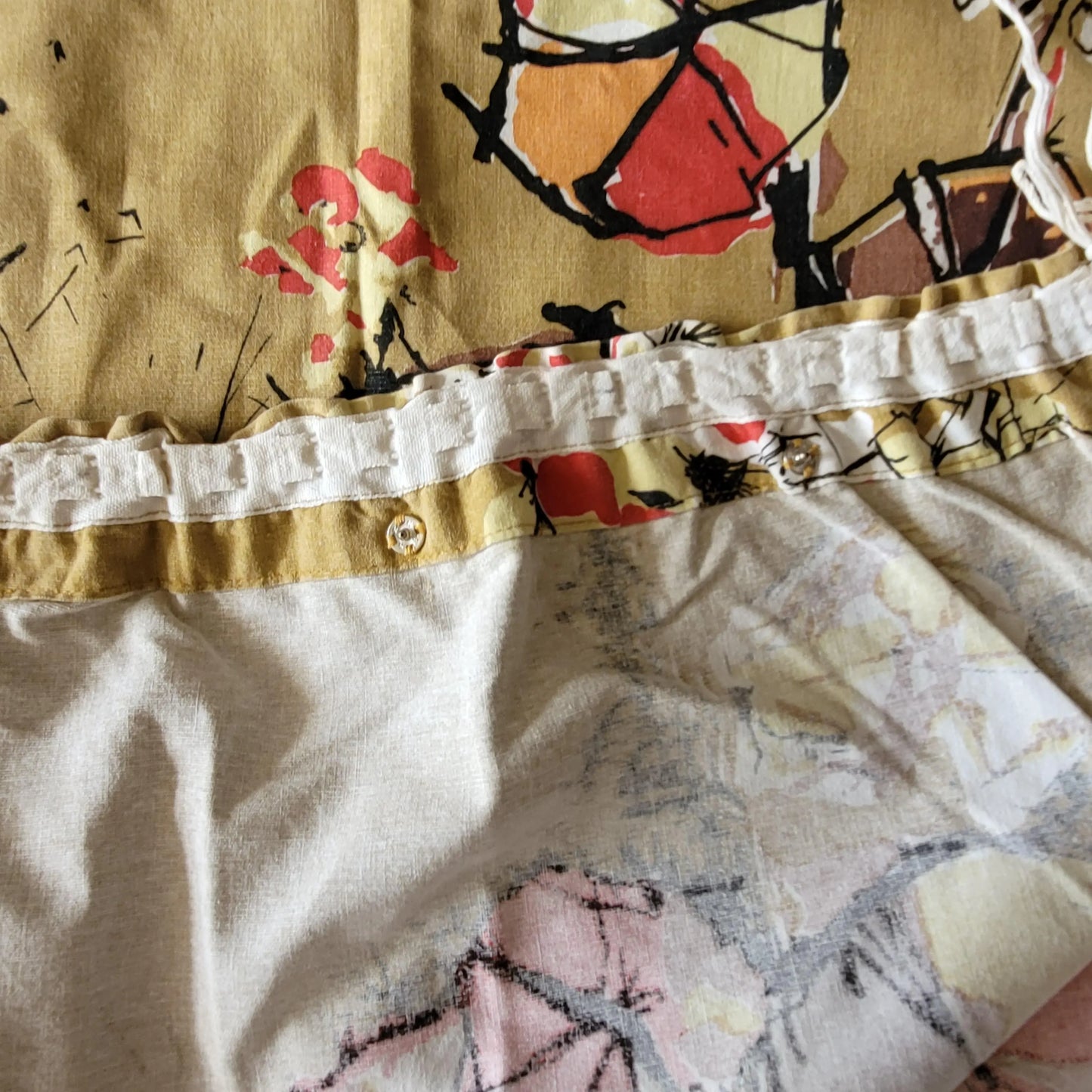 Pair of mid-century David Whitehead 'Midsummer' curtains, 46" x 84"