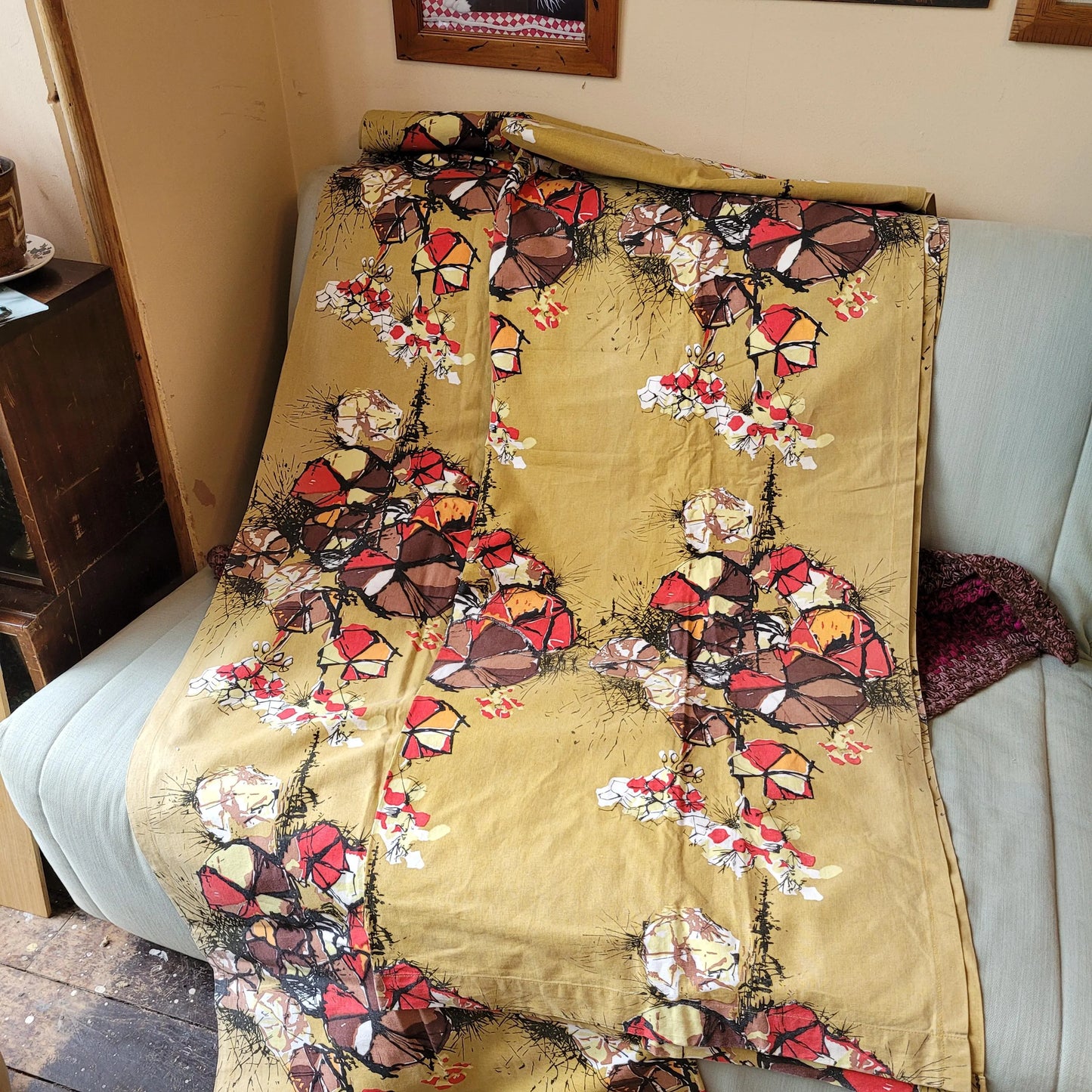 Pair of mid-century David Whitehead 'Midsummer' curtains, 46" x 84"