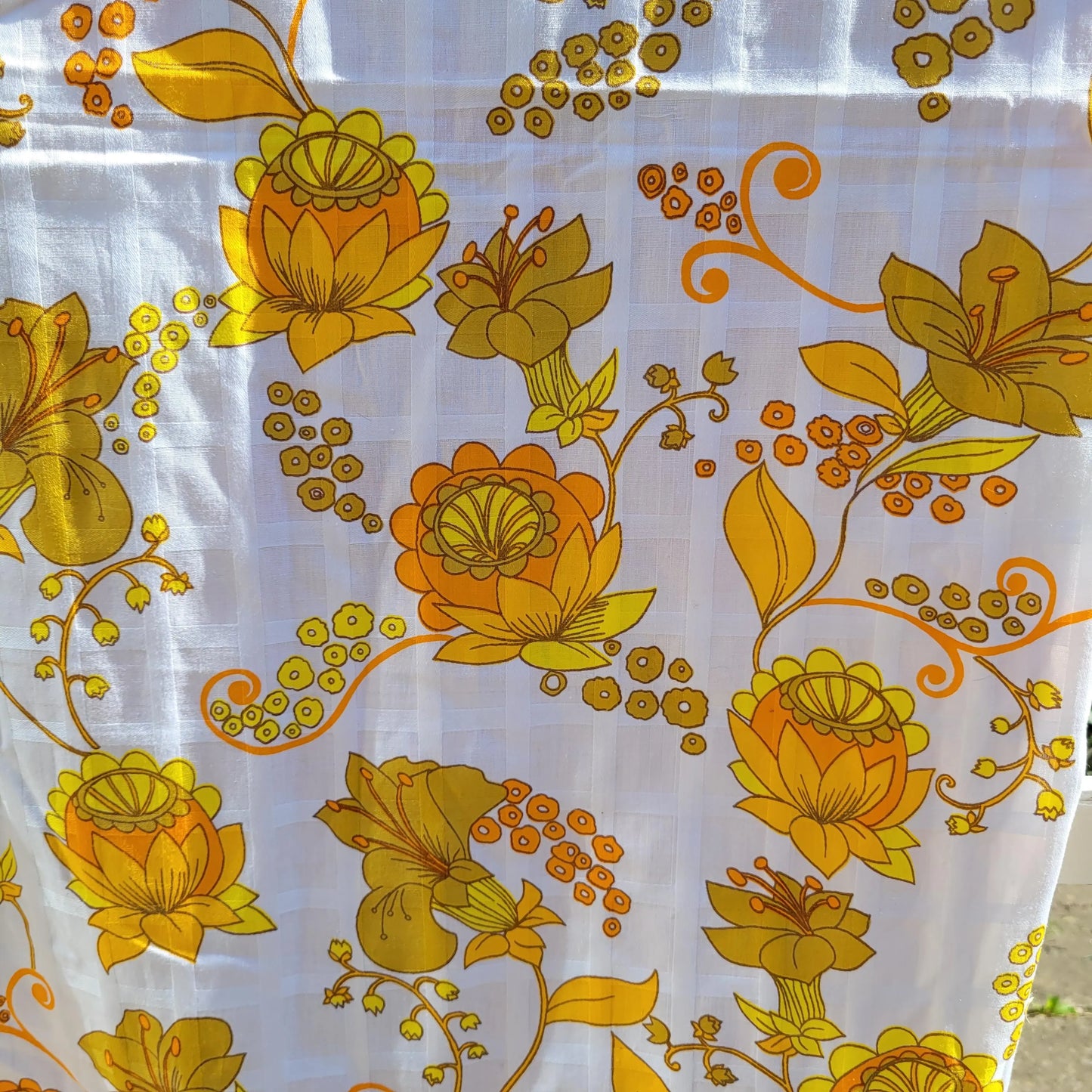 1970s Portuguese vibrant yellows floral print fabric piece, 33" x 120"