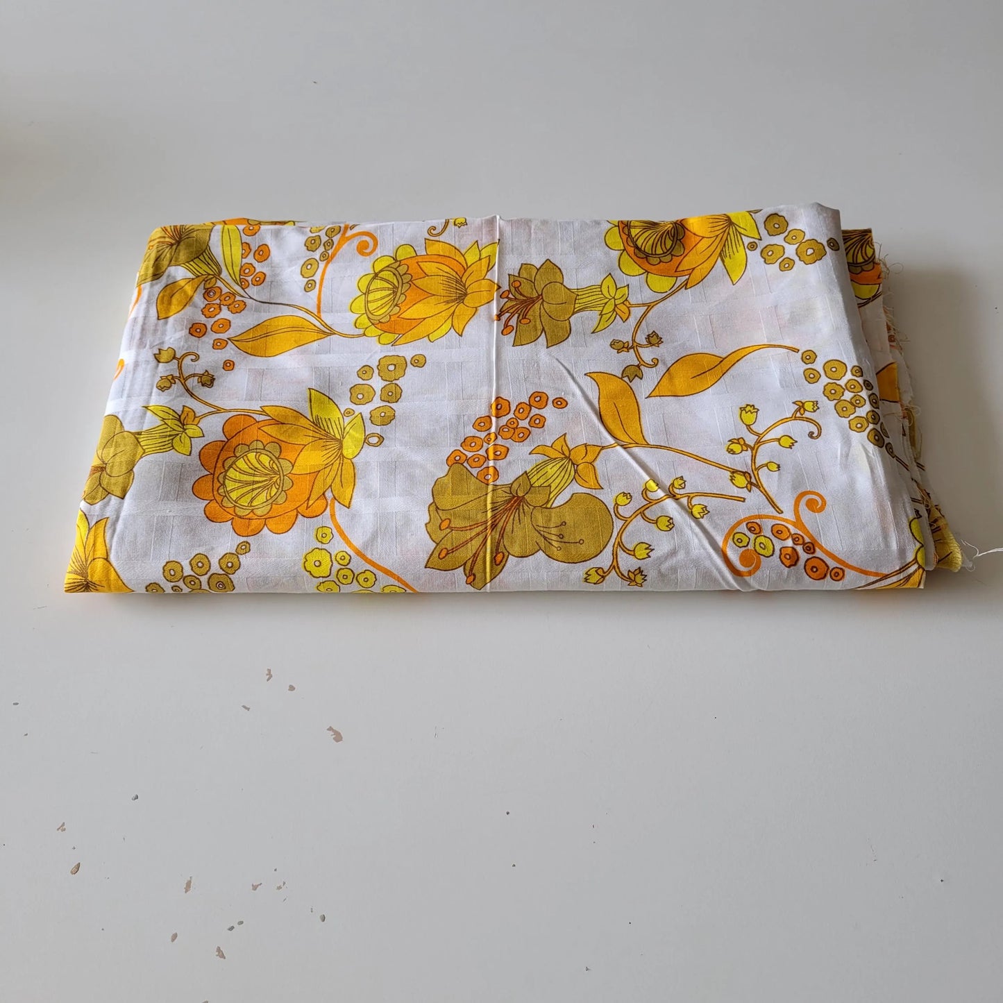 1970s Portuguese vibrant yellows floral print fabric piece, 33" x 120"