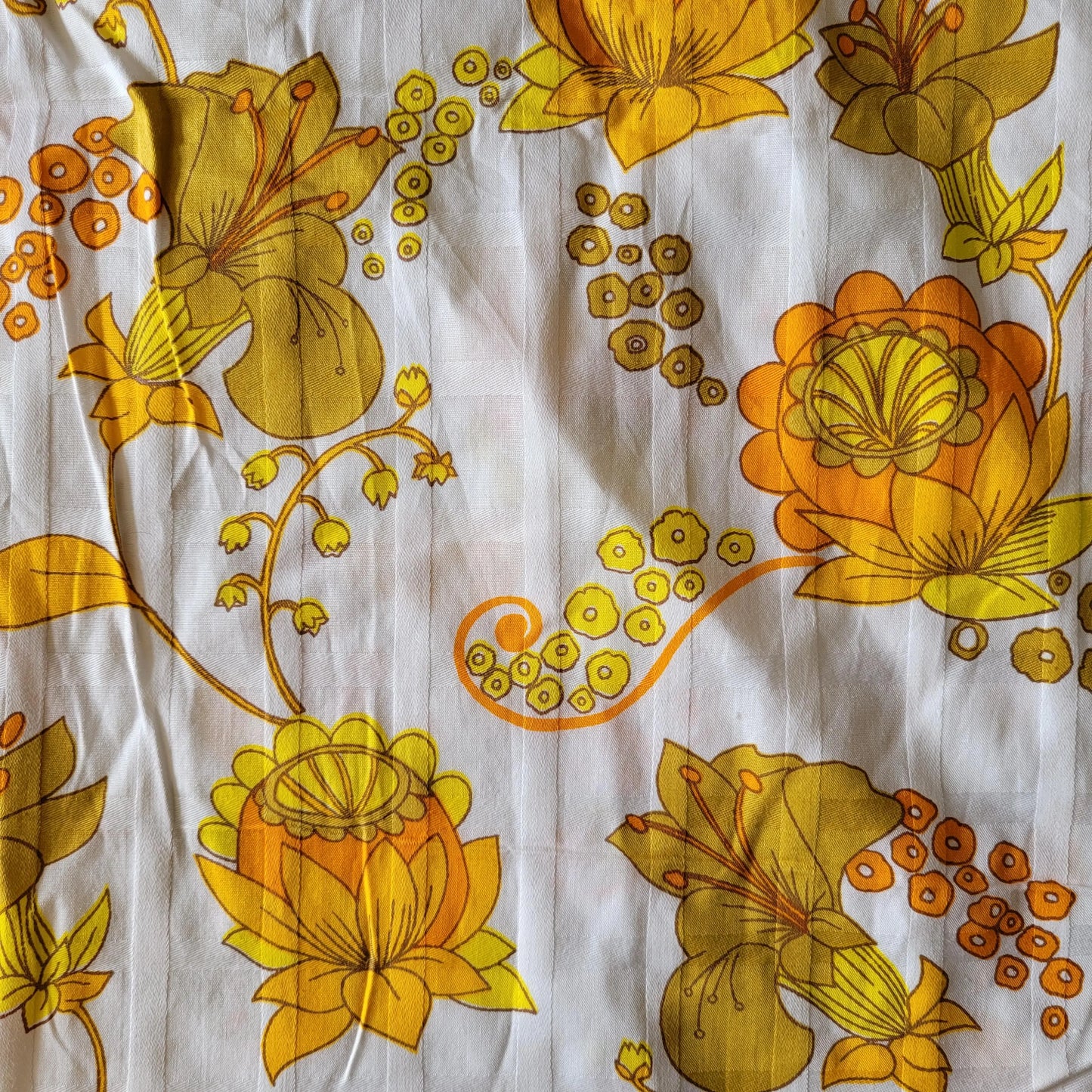 1970s Portuguese vibrant yellows floral print fabric piece, 33" x 120"